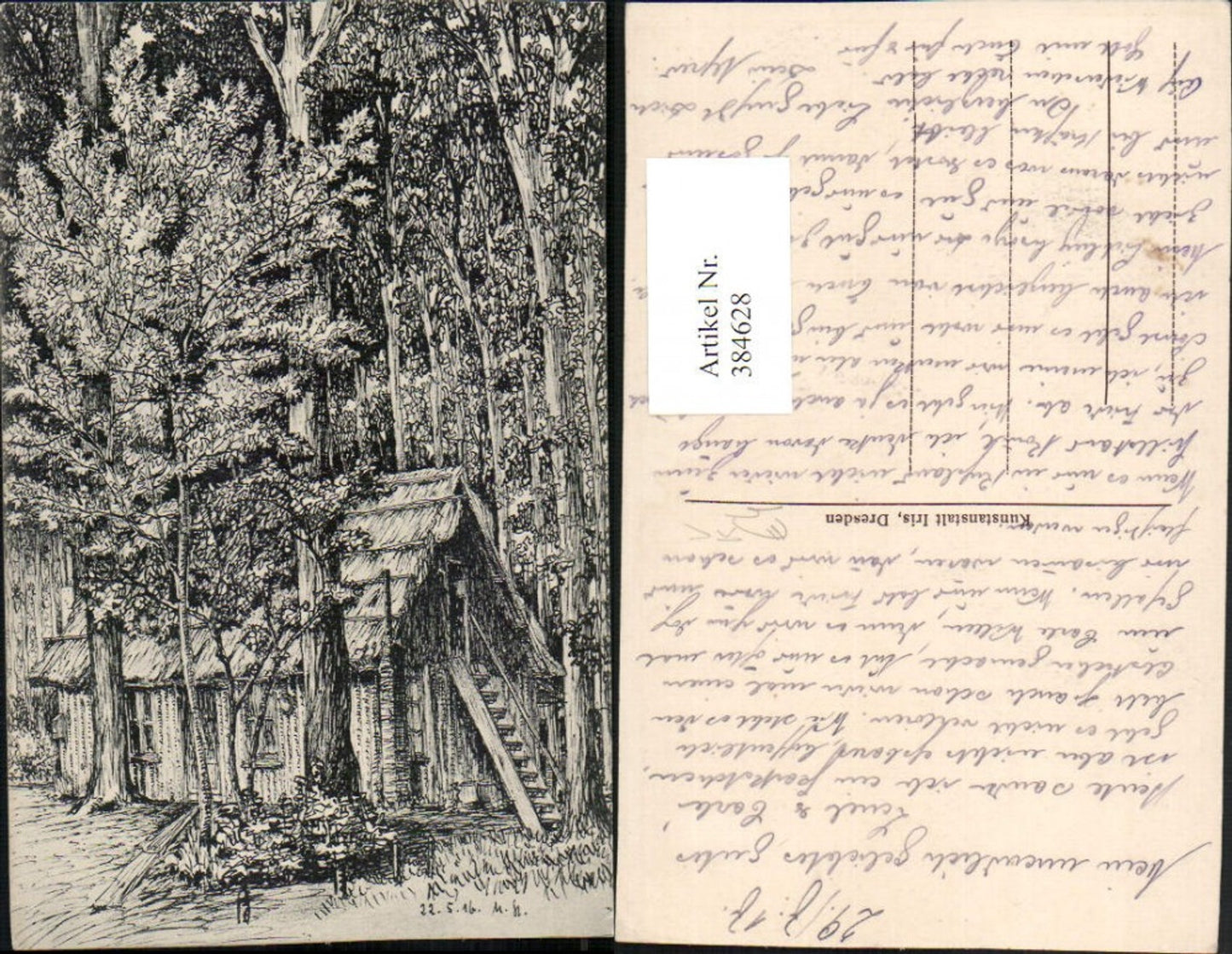 384628,Künstler AK Wald Waldhütte Hütte pub Kunstanstalt Iris Dresden