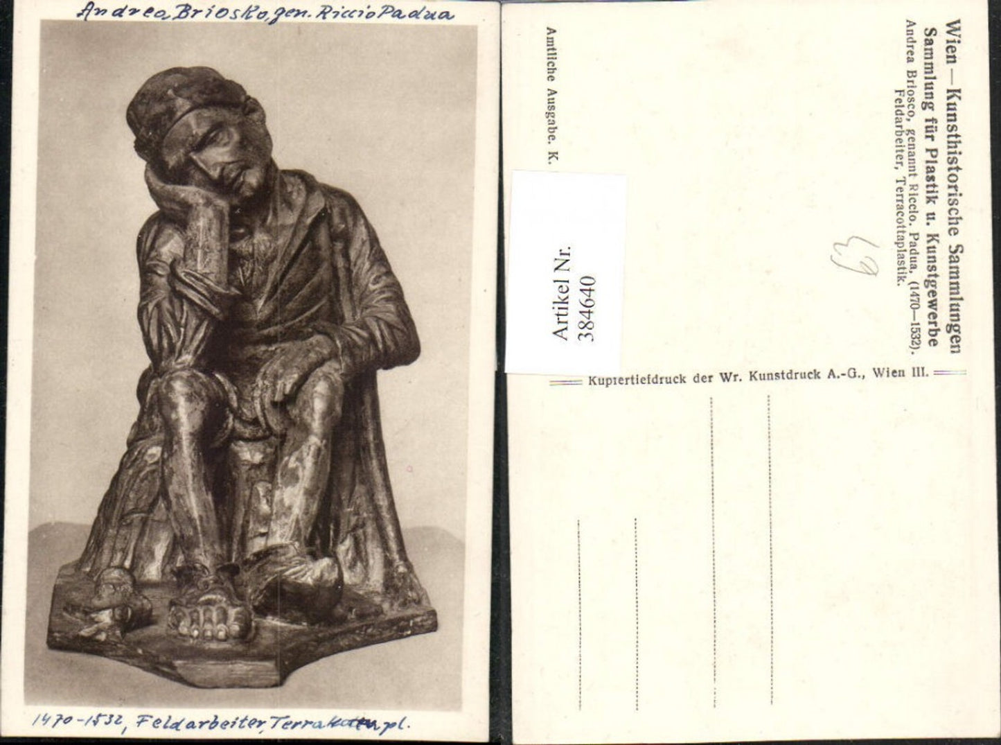 384640,Künstler AK Andrea Briosco Riccio Padua Feldarbeiter Statue