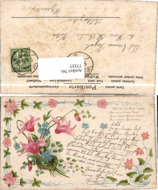 77357,Präge AK Blumen Spruch verziert
