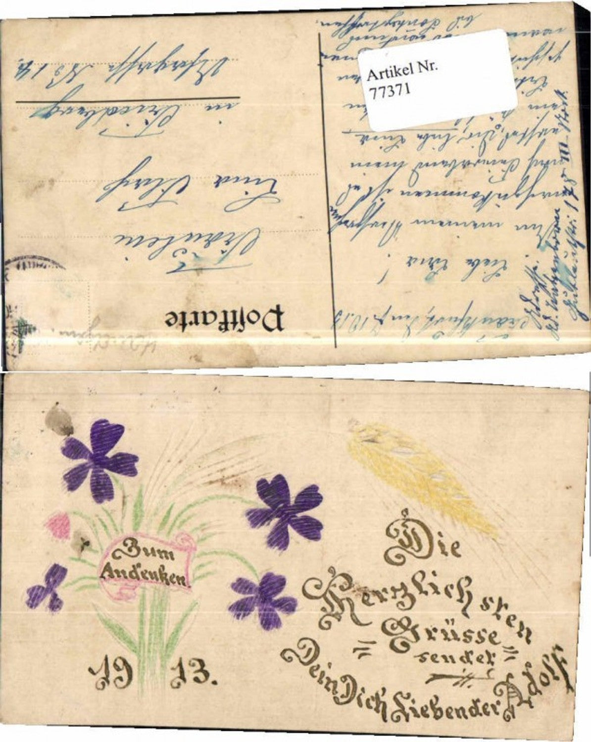 77371, Handmade, Hand-painted, 1913 Souvenir