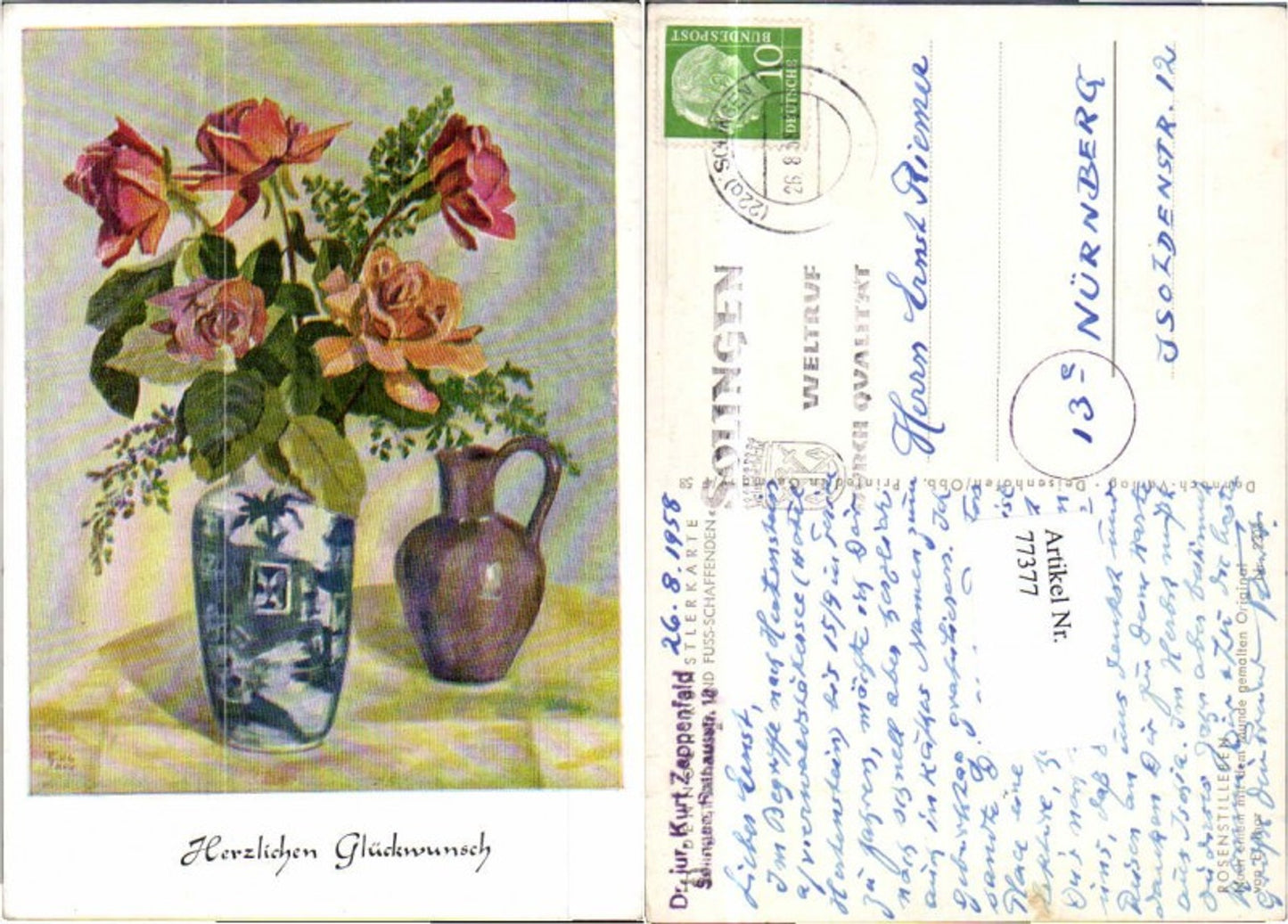 77377,E. Thor Blumen Vase Glückwunsch