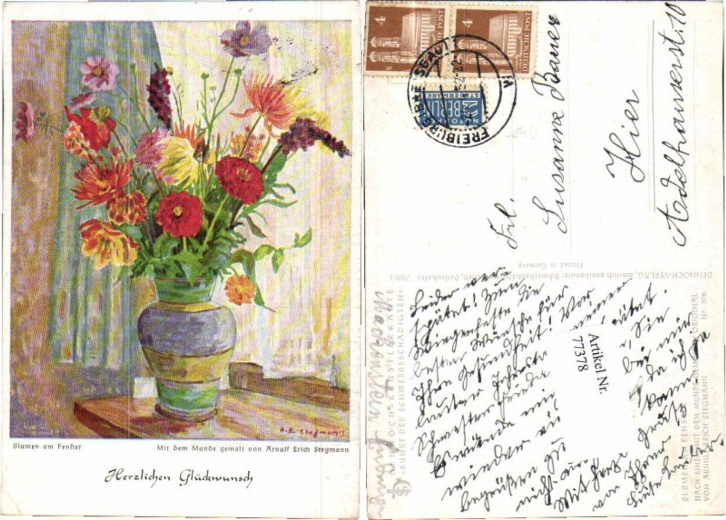 77378,Mundgemalt Arnulf Erich Stegmann Blumen Vase