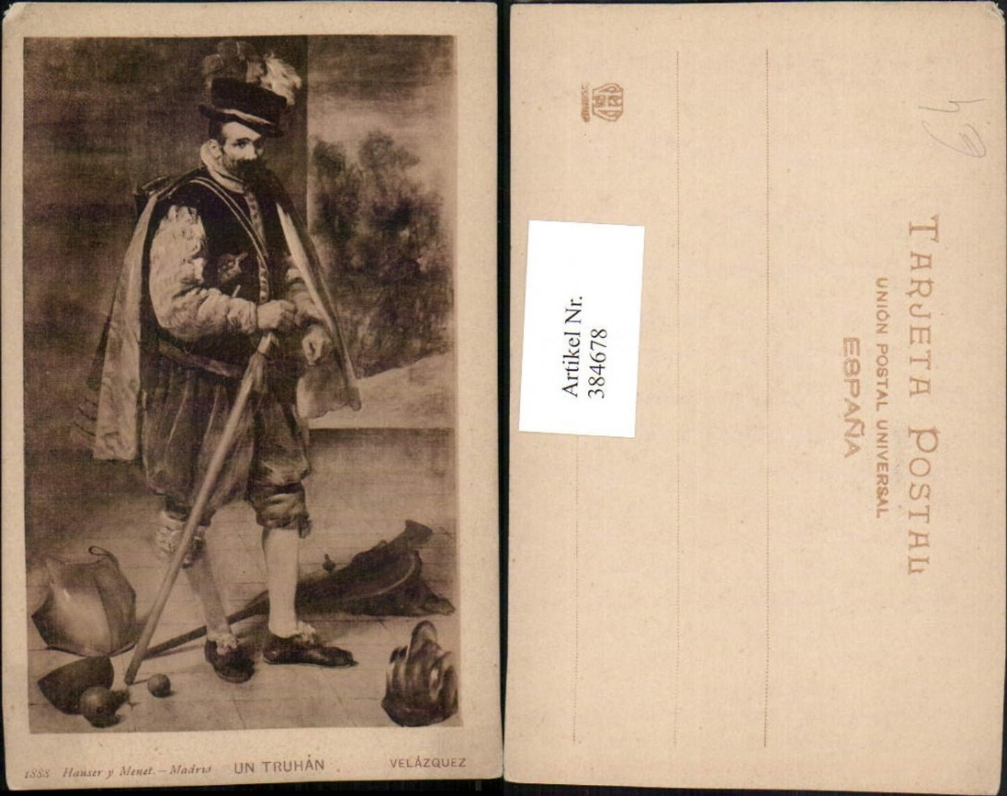384678,Künstler AK Velazquez Un Truhan Mann m. Hut Stock