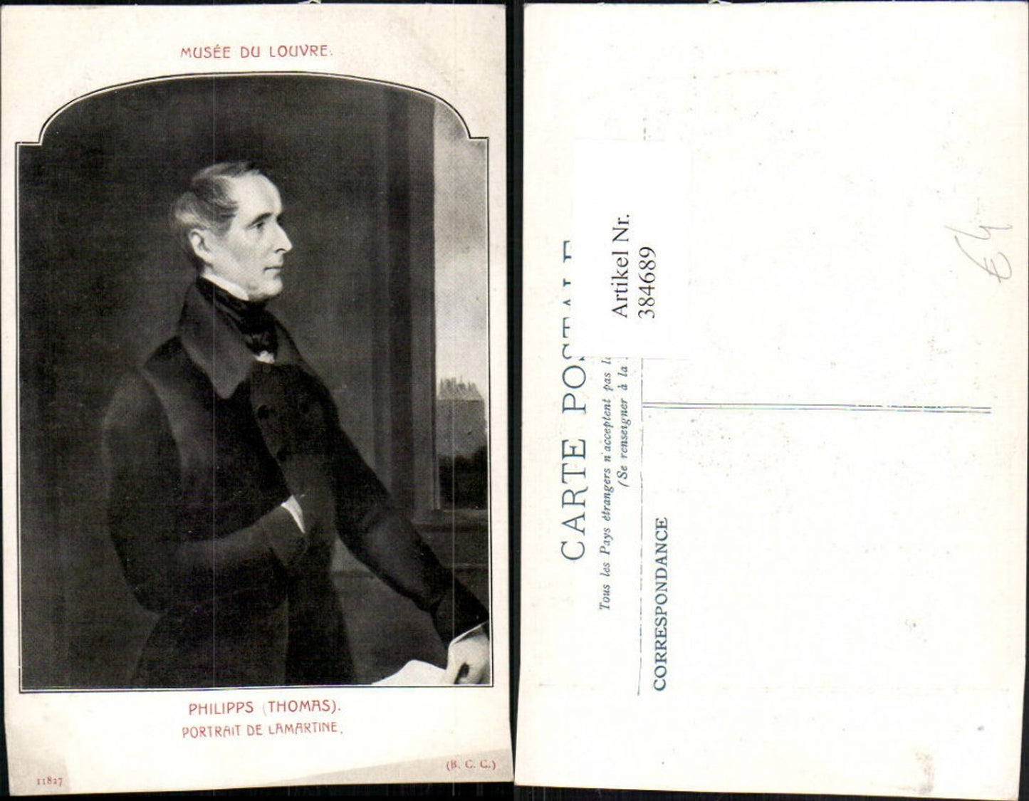 384689,Künstler AK Thomas Philipps Musee Louvre Portrait de Lamartine Mann