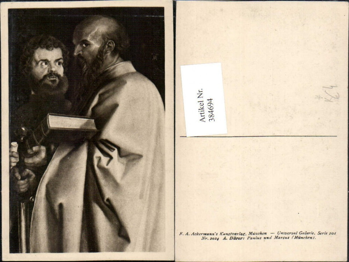 384694,Künstler AK A. Dürer Paulus und Marcus Bibel pub A. Ackermann 2024