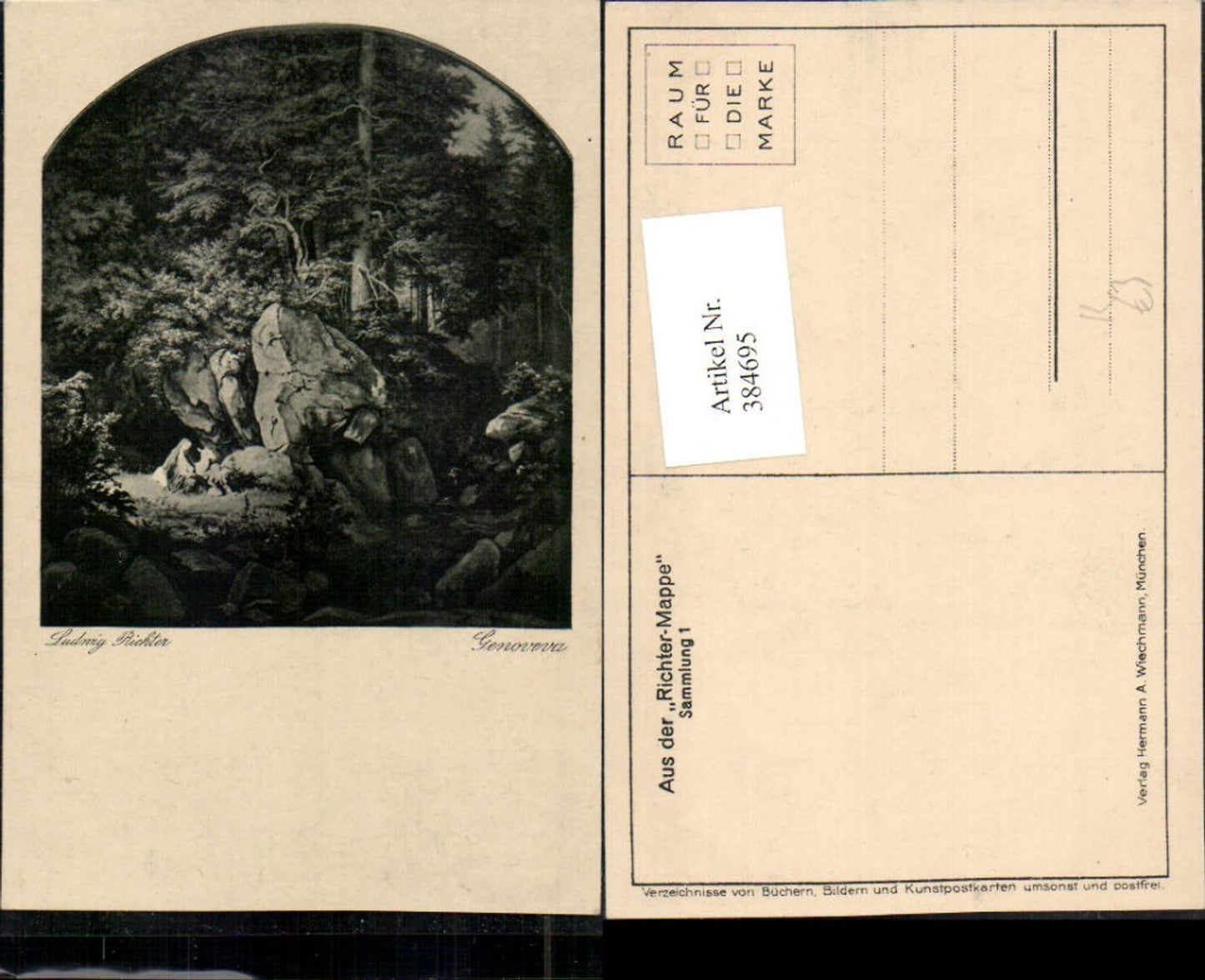 384695,Künstler AK Ludwig Richter Genoveva Wald Felsen pub A. Wiechmann