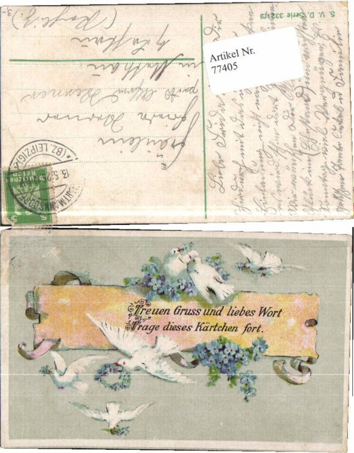 77405,Litho Tauben Brieftauben Briefe Blumen Hartmannsdorf gel