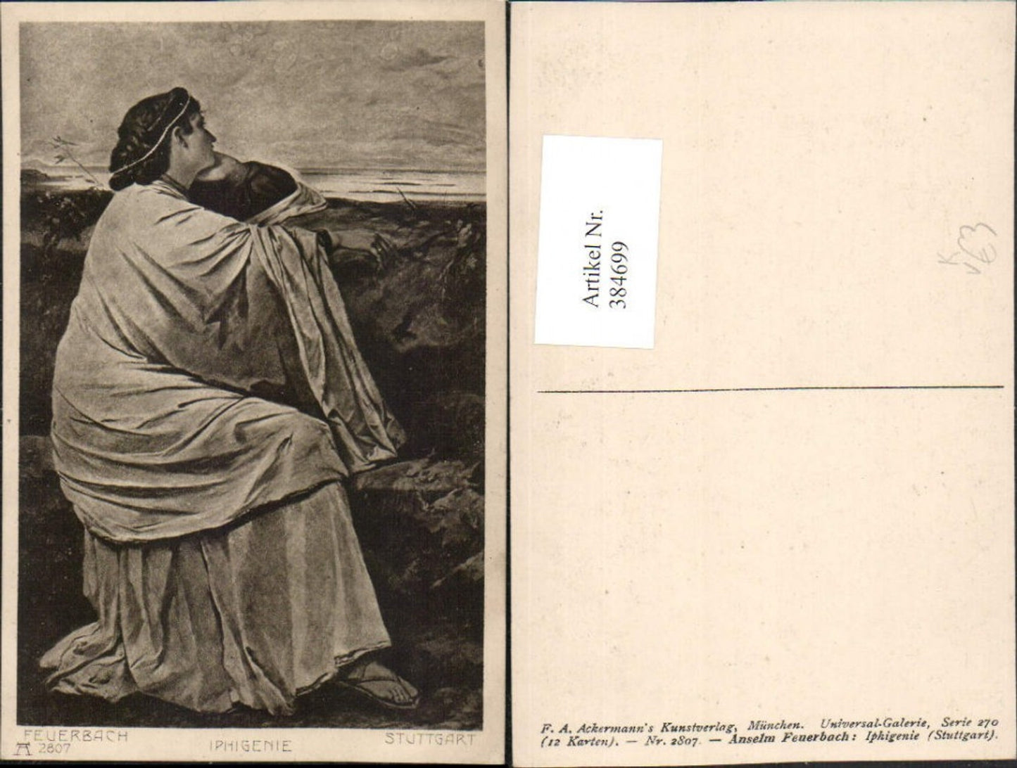 384699,Künstler AK Anselm Feuerbach Iphigenie Frau m. Toga pub A. Ackermann 2807