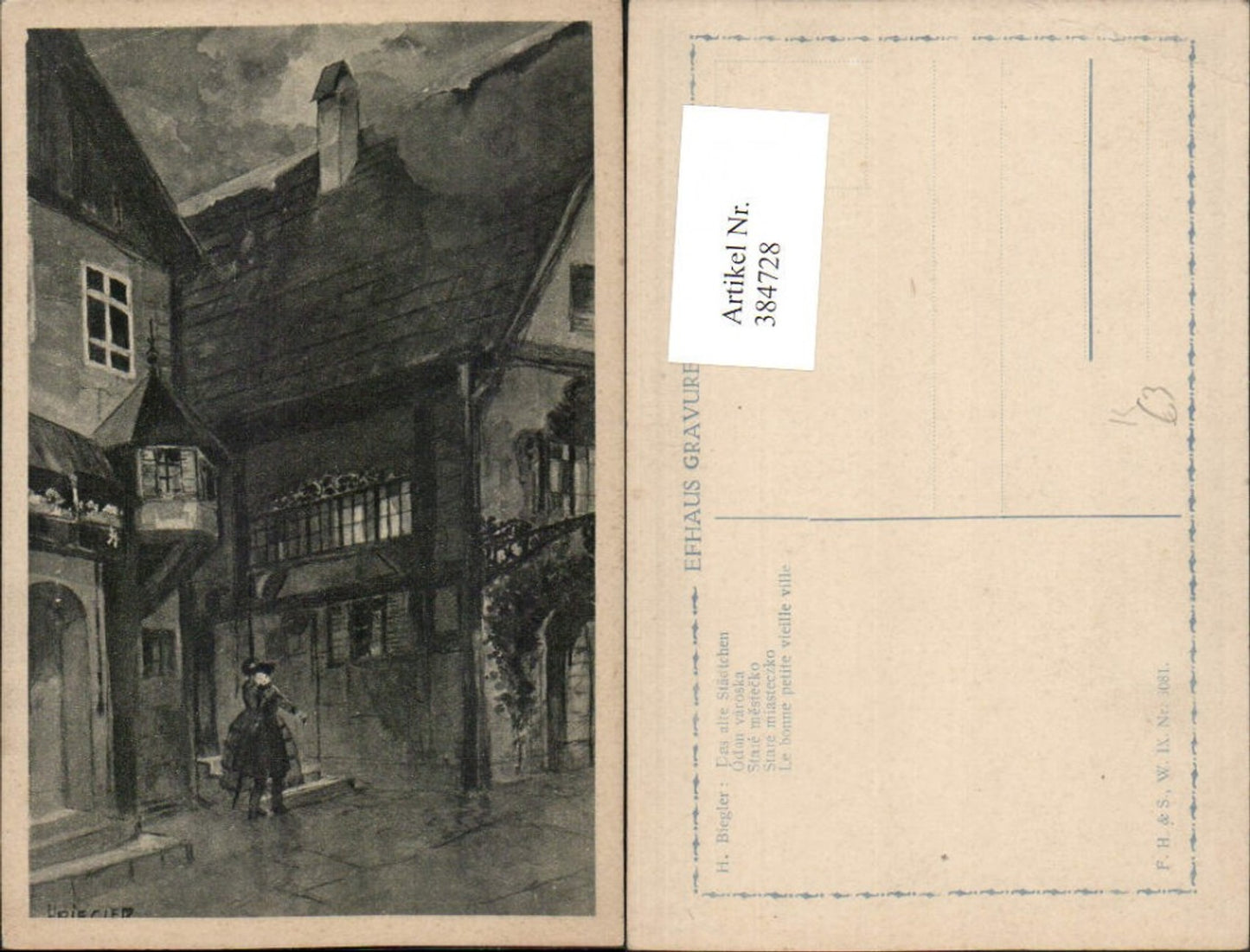 384728,Künstler AK H. Biegler Das alte Städtchen Haus Erker