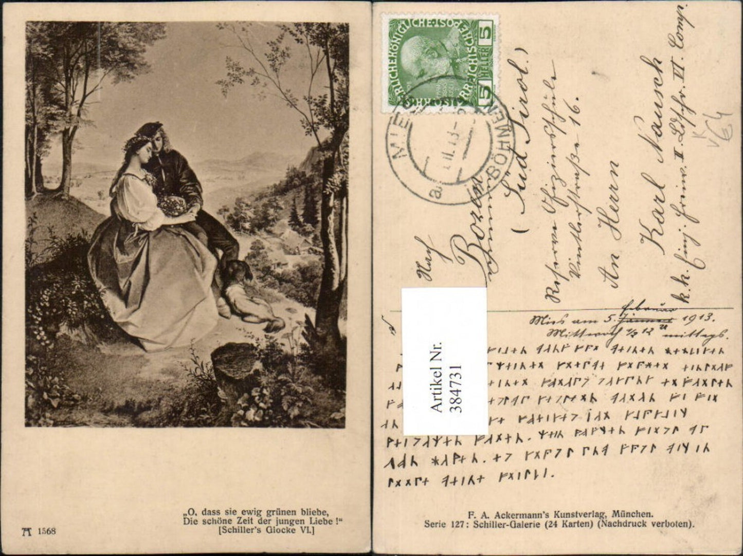 384731,Künstler AK Schillers Glocke Paar Liebe Hund pub A. Ackermann 1568