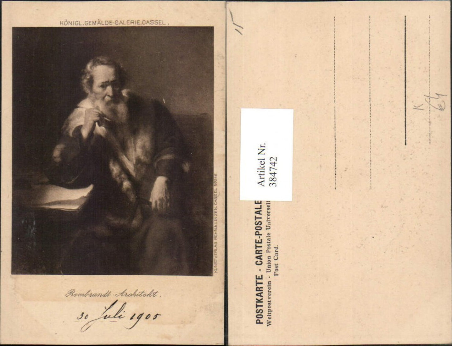 384742,Künstler AK Rembrandt Architekt Mann m. Fuchsstola Stola
