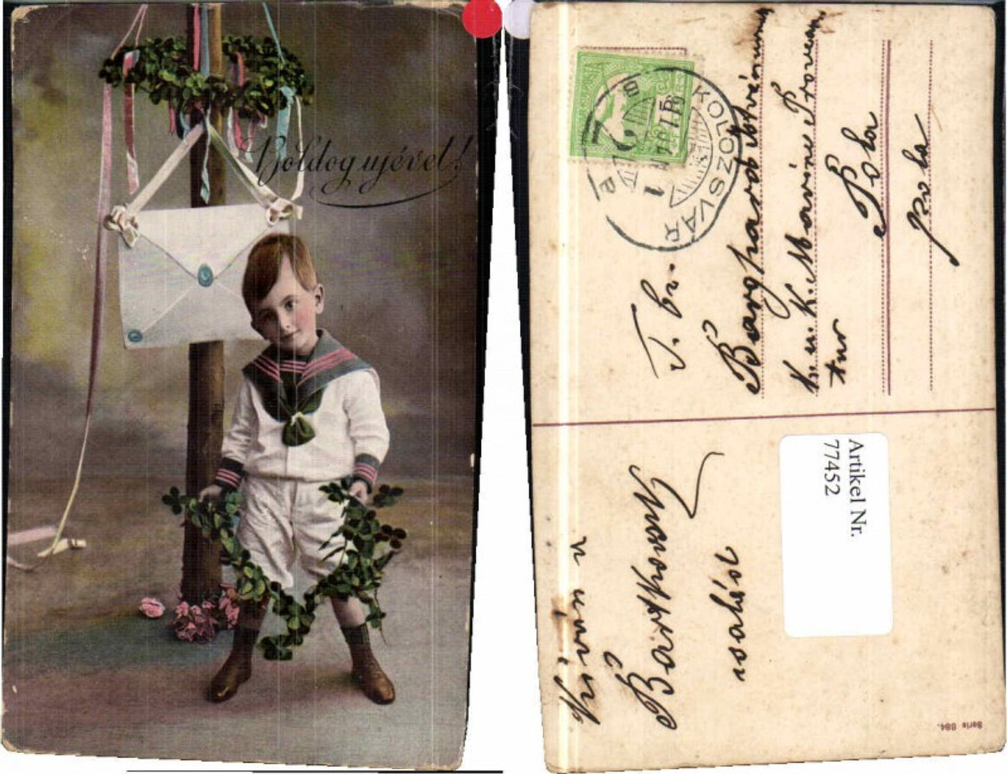 77452,Junge in Matrosen Uniform Kleeblätter Brief Kindersoldat