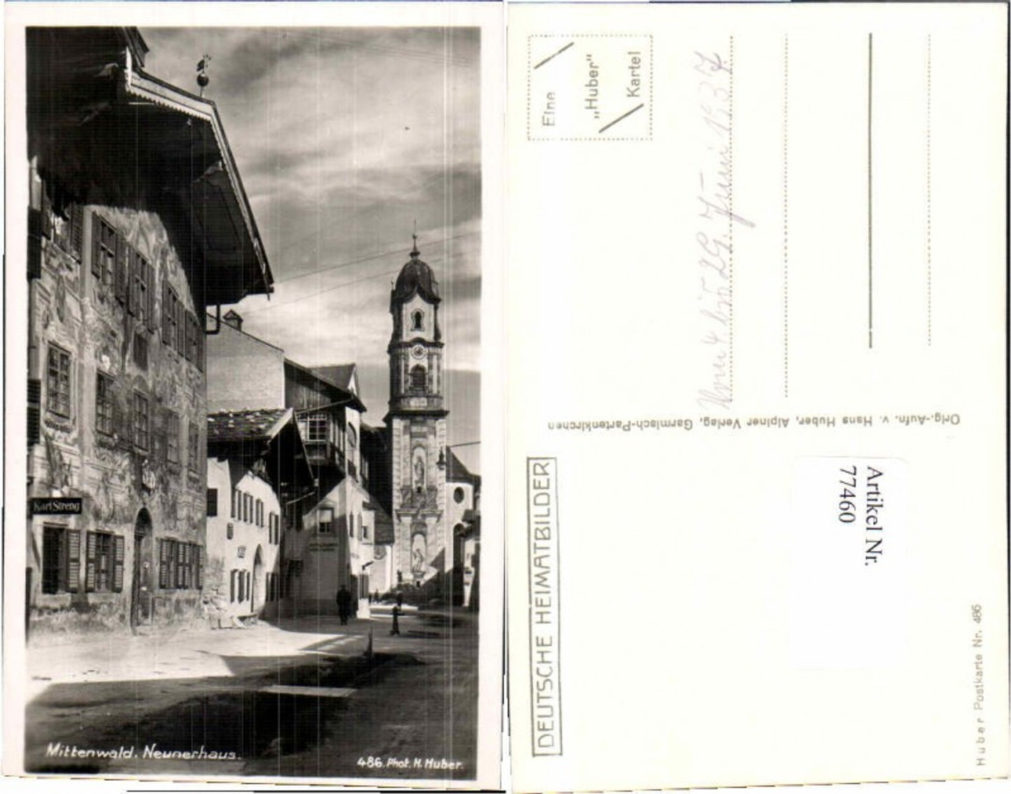 77460,Mittenwald Strassenpartie Neunerhaus pub Huber 486