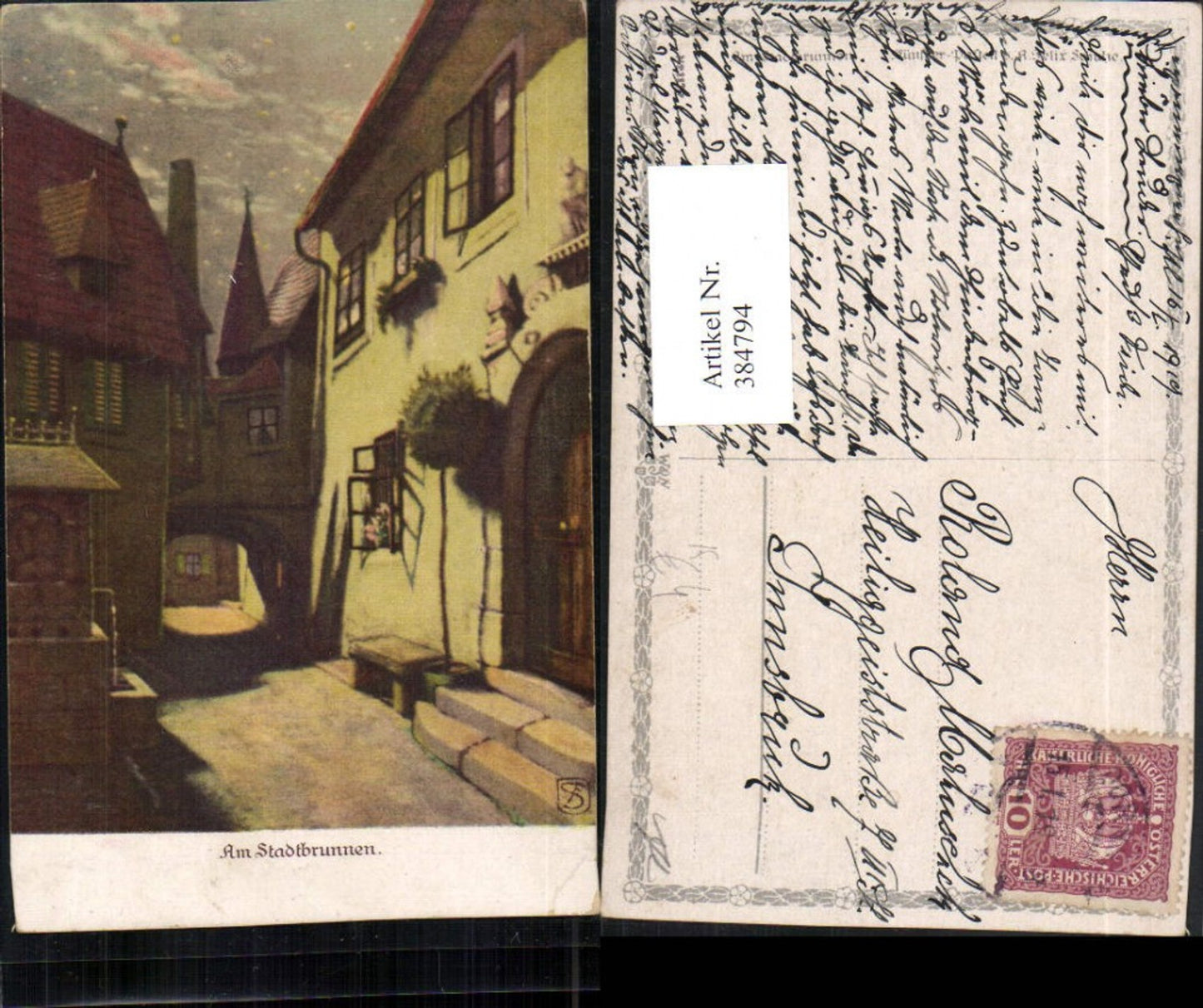 384794,Künstler AK Felix Schulze Am Stadtbrunnen Straße Tor pub Wenau-Pastell