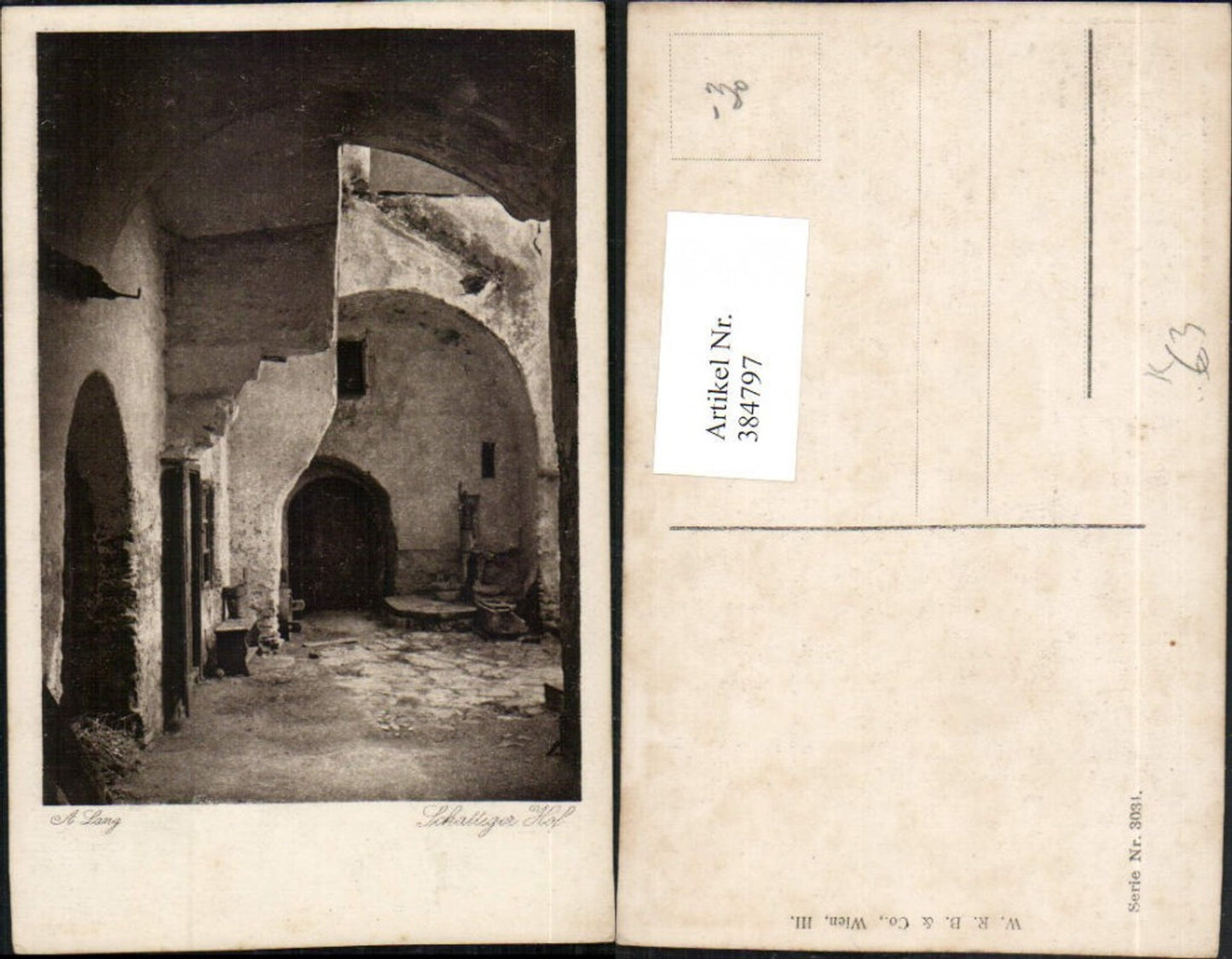 384797,Künstler AK A. Lang Schattiger Hof Haus Motiv