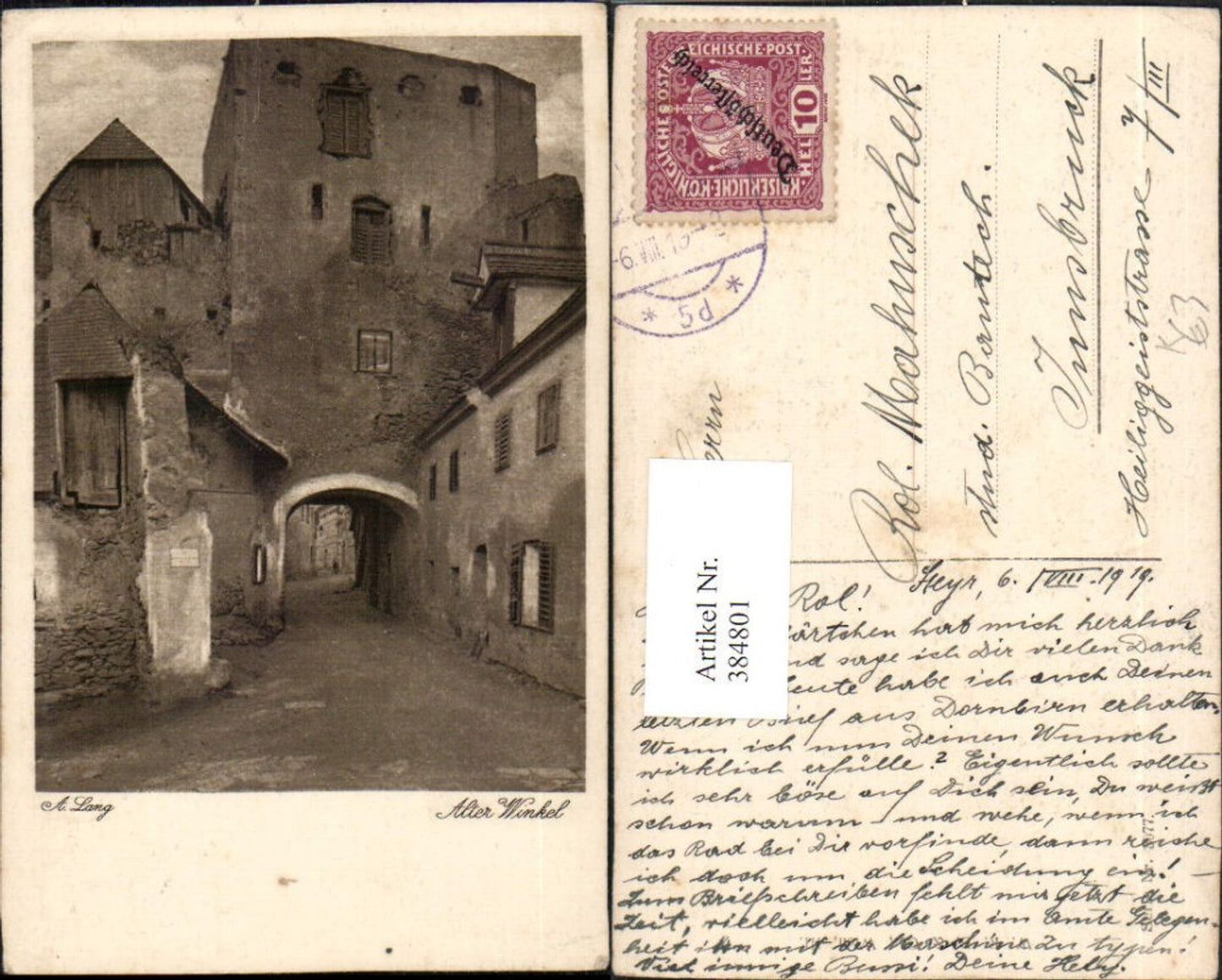 384801,Künstler AK A. Lang Alter Winkel Straßenansicht Tor