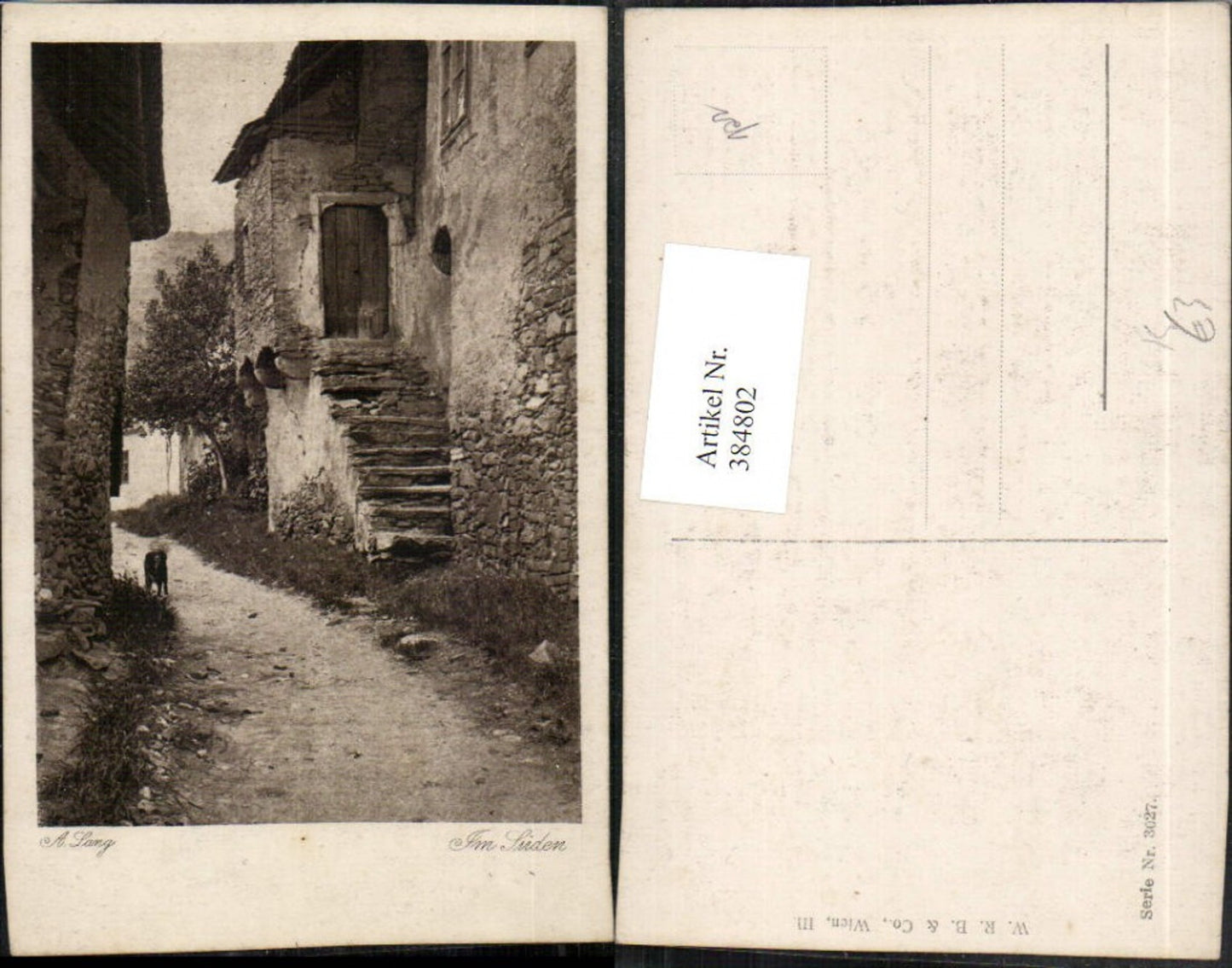 384802,Künstler AK A. Lang Im Süden Straße Haus Stiege