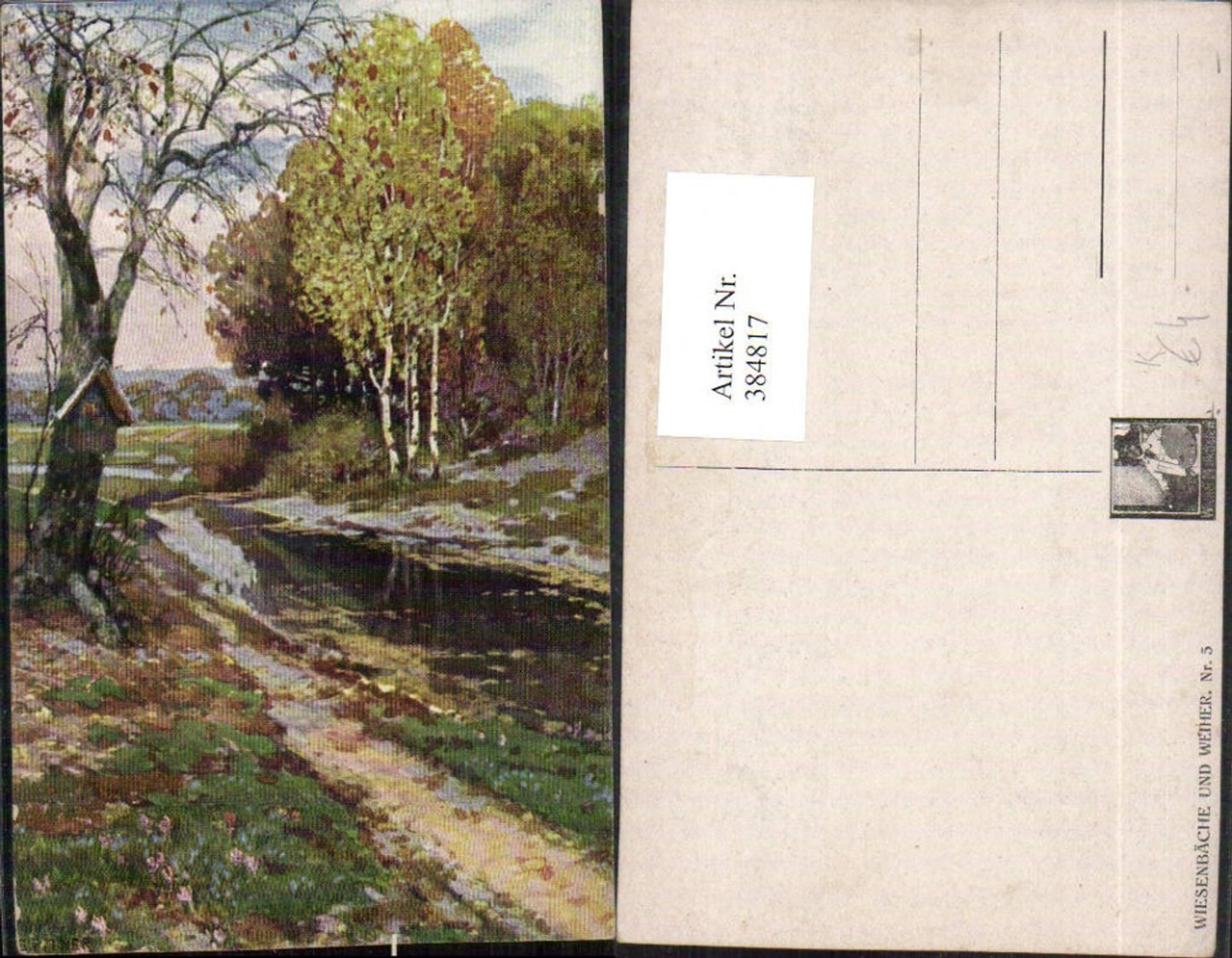 384817,Künstler AK Wiesenbäche und Weiher Landschaft Bach Wald