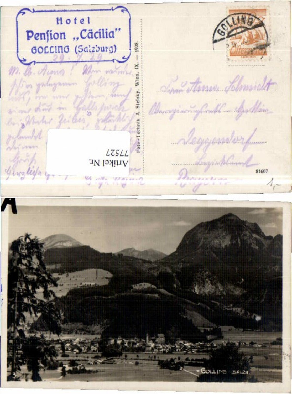 77527,Golling Fotokarte Totale vom Ort 1928