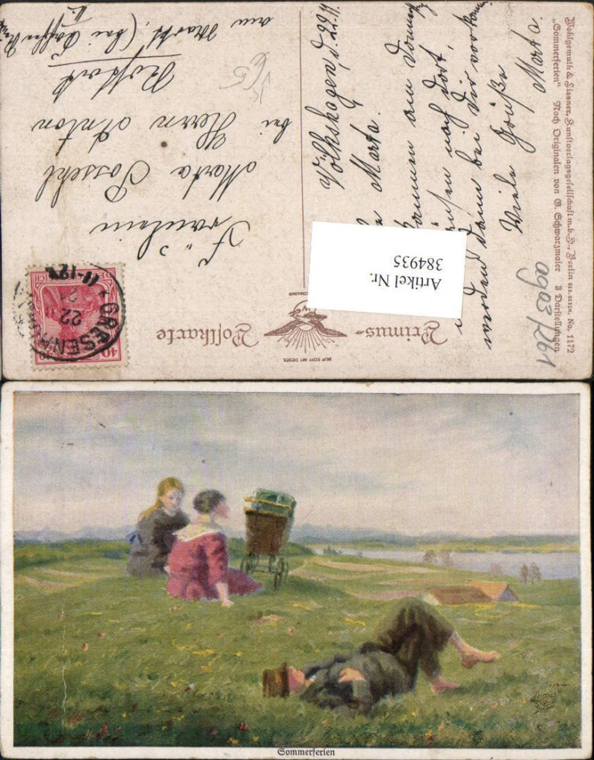 384935,Primus AK 1172 Künstler B. Schwarzmaier Sommerferien Landschaft Kinderwagen