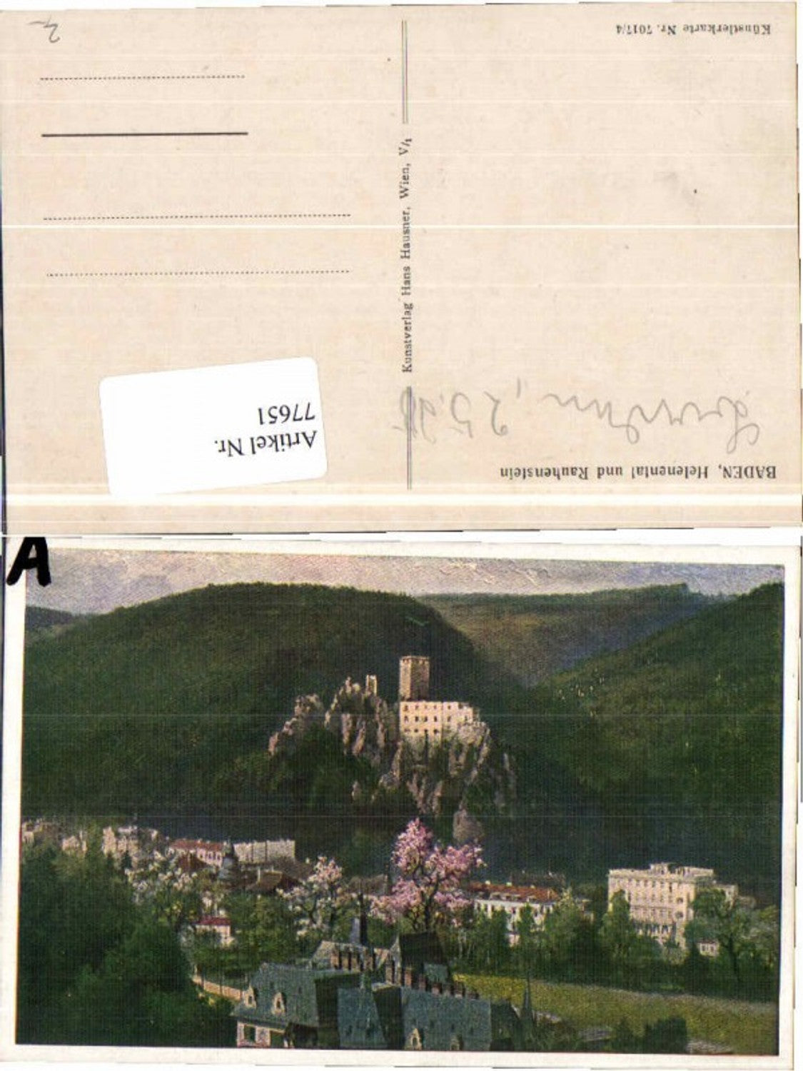 77651,Baden bei Wien Helenental Rauhenstein Künstlerkarte