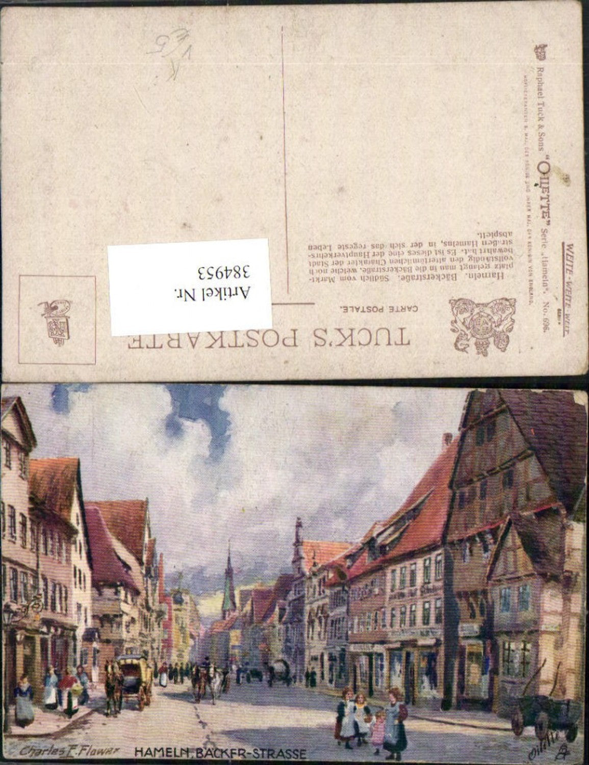 384953,Raphael Tuck & Sons 696 Künstler Charles E. Flower Hameln Bäcker-Straße