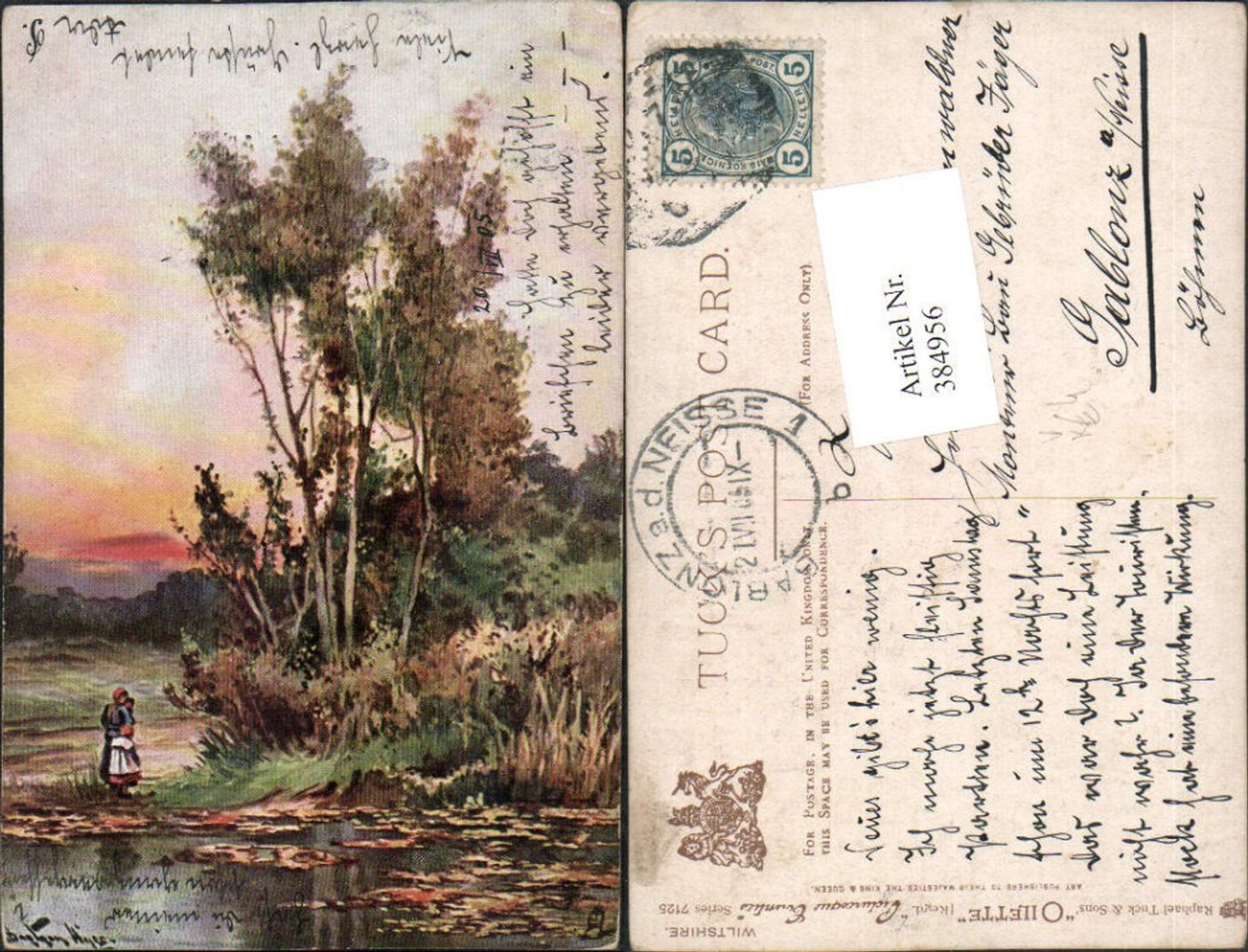 384956,Raphael Tuck & Sons 7125 Künstlerkarte Wiltshire Landschaft Bäume
