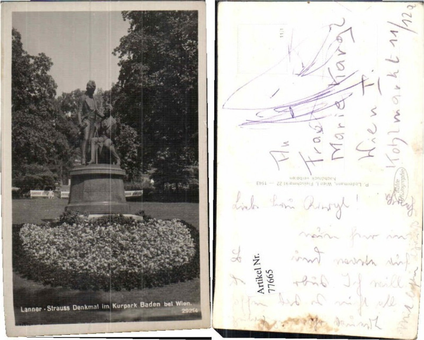 77665,Baden b. Wien Lanner Strauss Denkmal Ledermann 29214