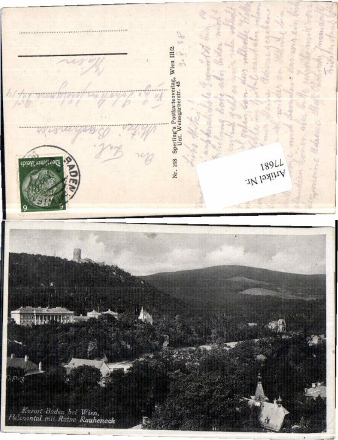 77681,Baden bei Wien Helenental Rauheneck 1938