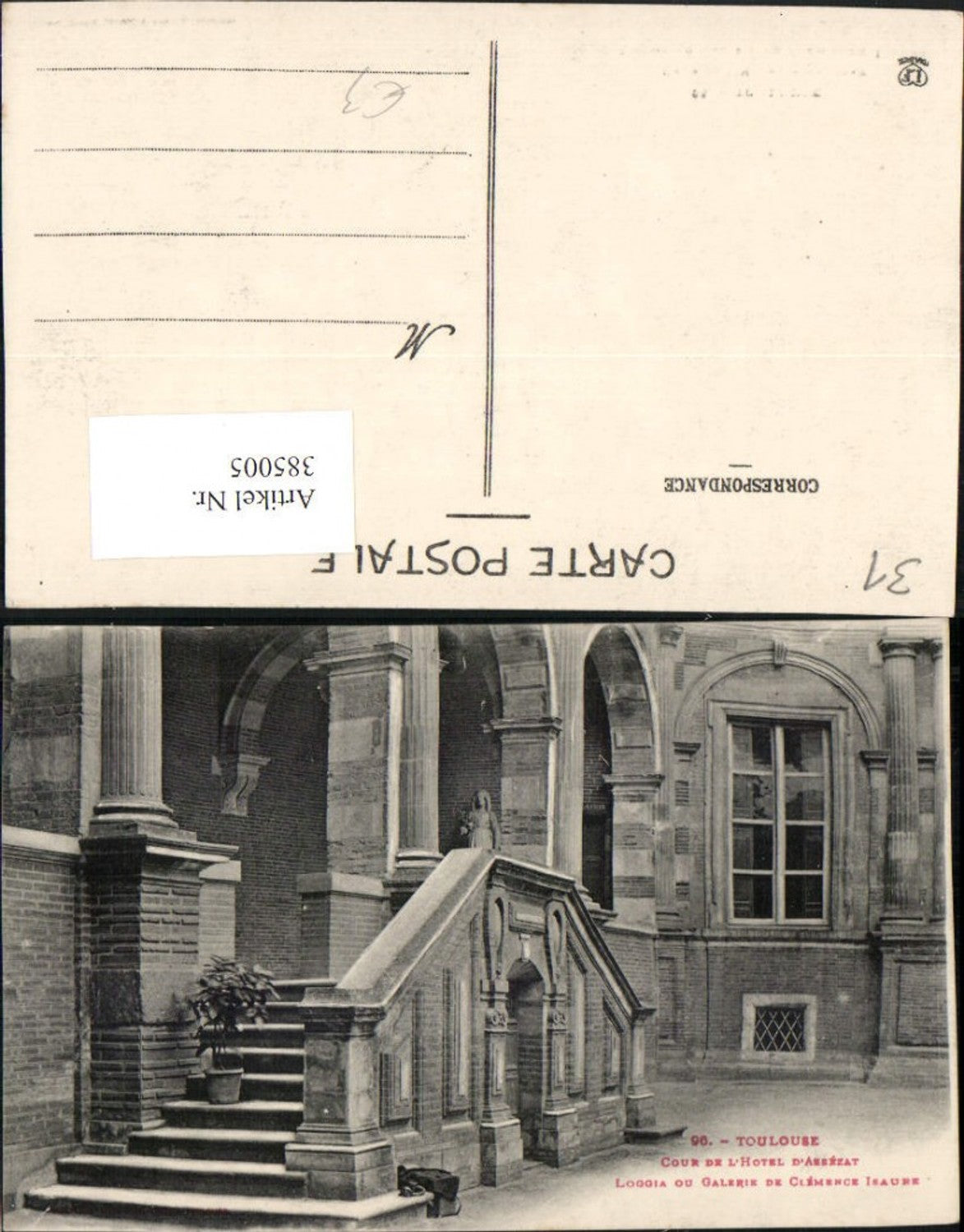 385005,Midi-Pyrenees Haute-Garonne Toulouse Cour Hotel Assezat Loggia Clemence Isaure Stiege