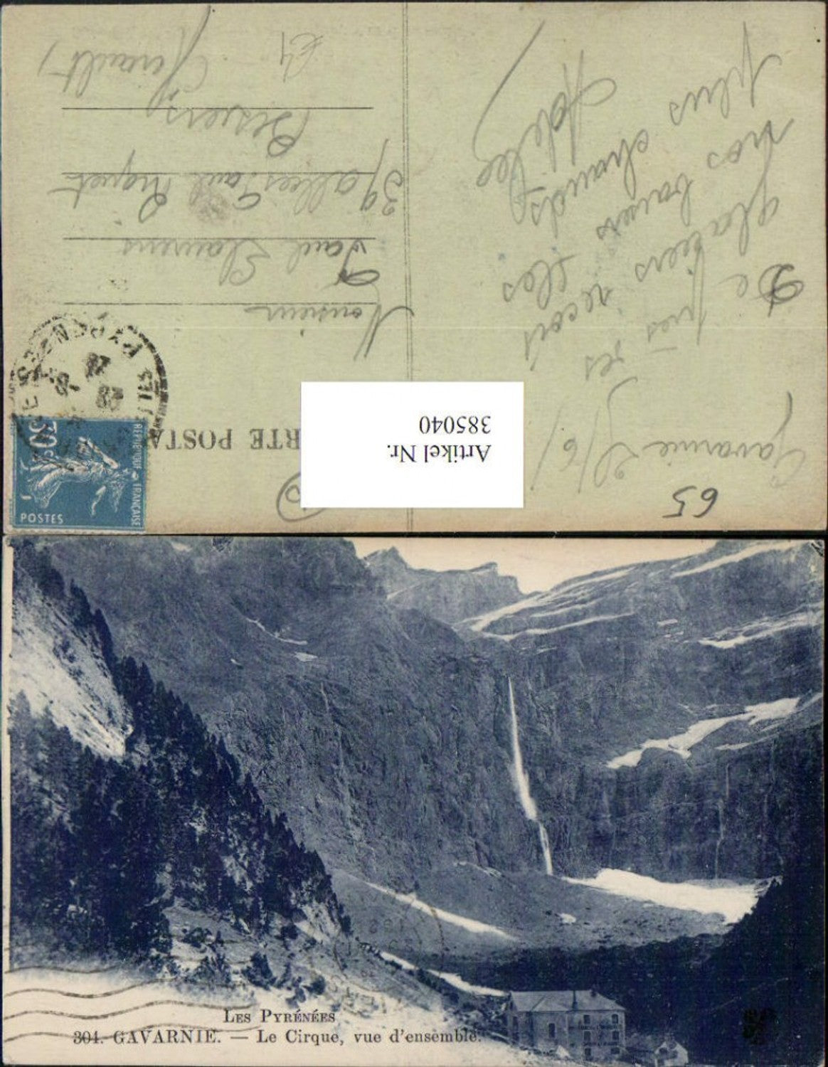 385040,Midi-Pyrenees Hautes-Pyrenees Gavarnie Le Cirque vue d'ensemble waterfall mountain backdrop