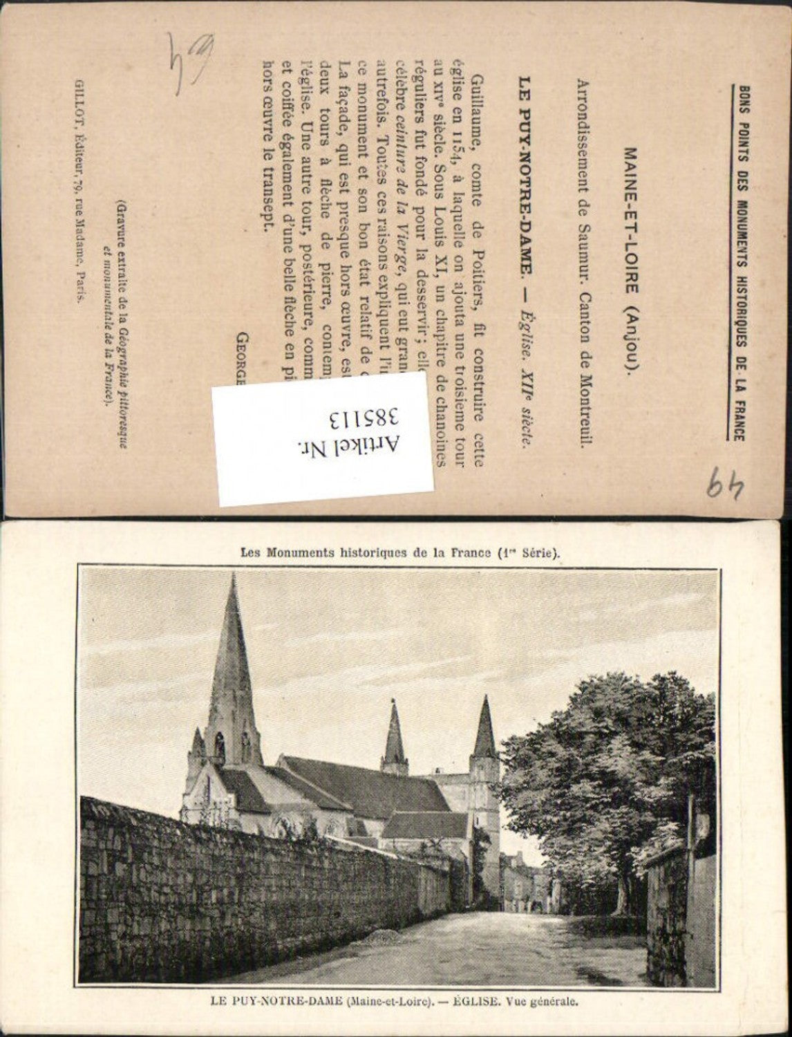 385113,Pays de la Loire Maine-et-Loire Puy-Notre-Dame Eglise Vue generale Kirche