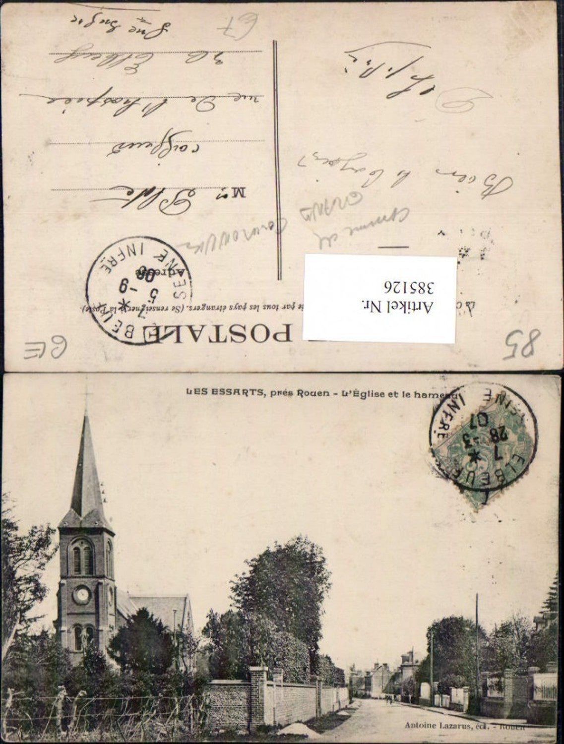 385126,Haute-Normandie Seine-Maritime Grand-Couronne Les Essarts Eglise Kirche Straßenansicht