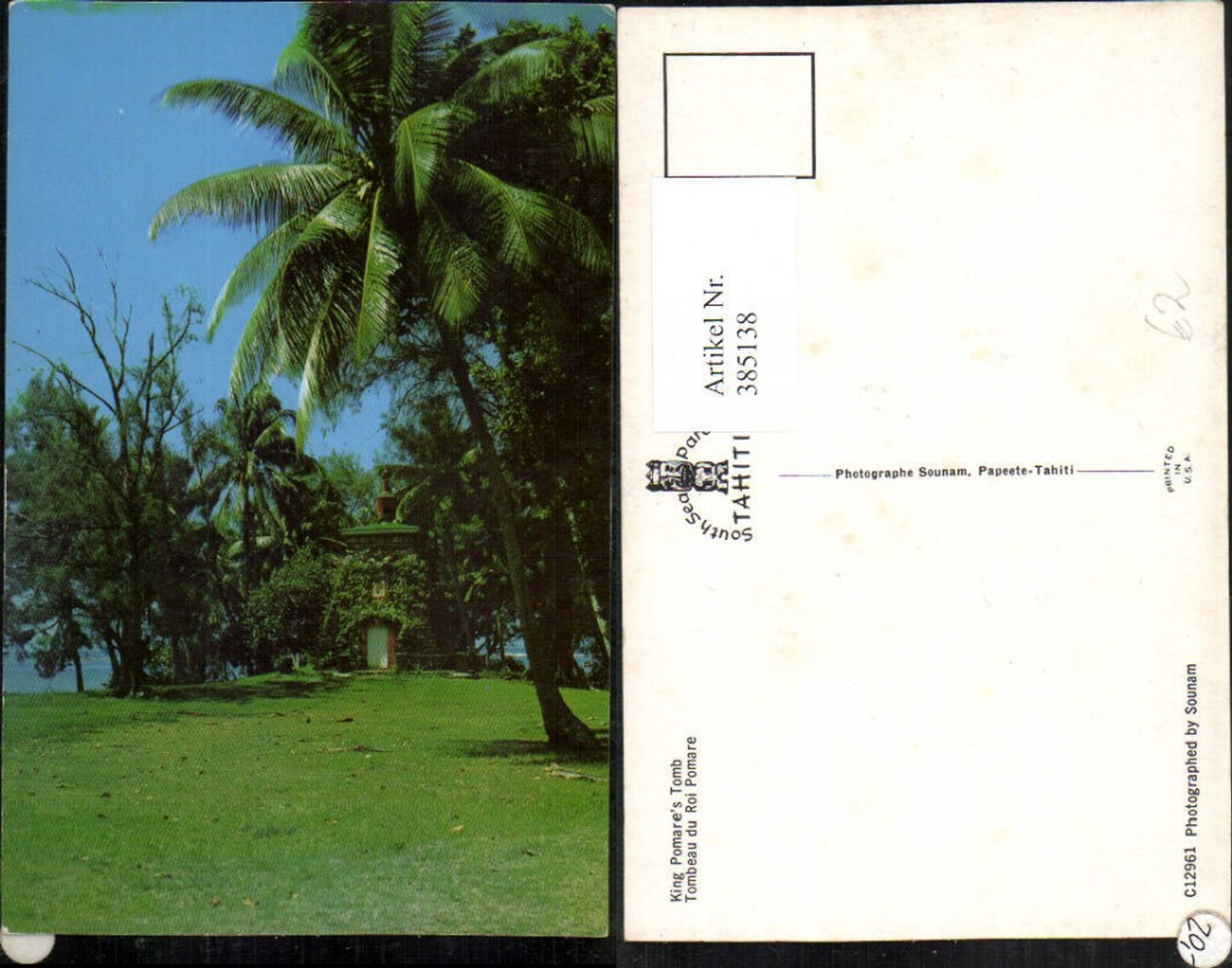 385138,Outre-Mer Tahiti King Pomares Tomb Tombeau Roi Pomare Grabmal Palmen