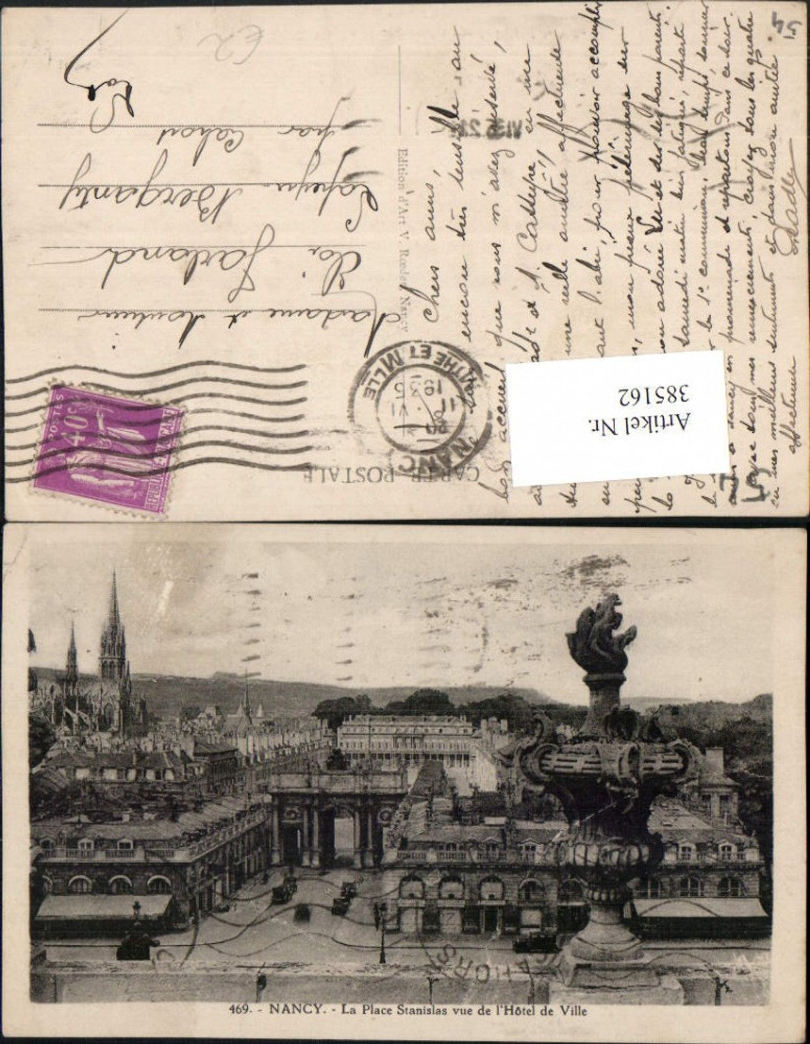 385162,Lothringen Meurthe-et-Moselle Nancy Place Stanislas vue de Hotel de Ville Arc-de-Triomphe