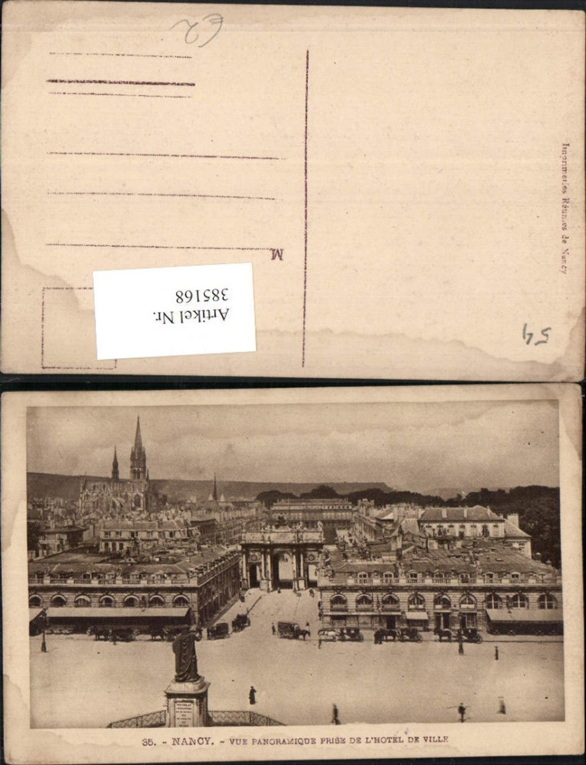 385168,Lothringen Meurthe-et-Moselle Nancy Panoramique prise de Hotel de Ville Arc-de-Triomphe