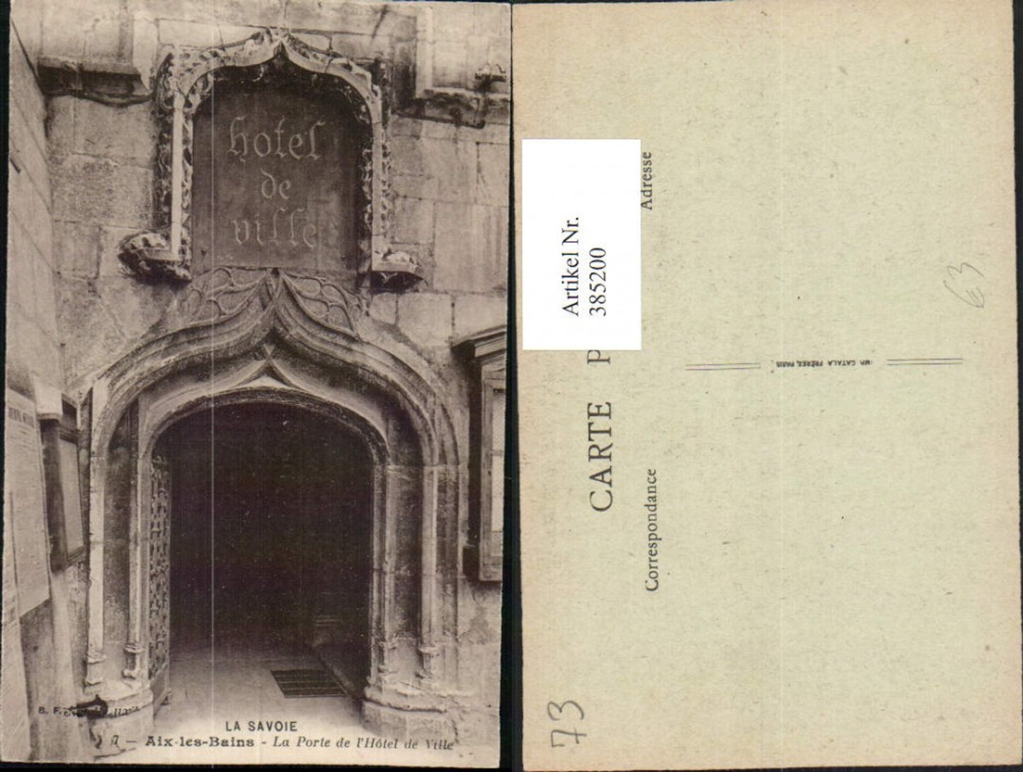385200,Rhone-Alpes Savoie Aix-les-Bains La Porte de Hotel de Ville Rathaus Portal