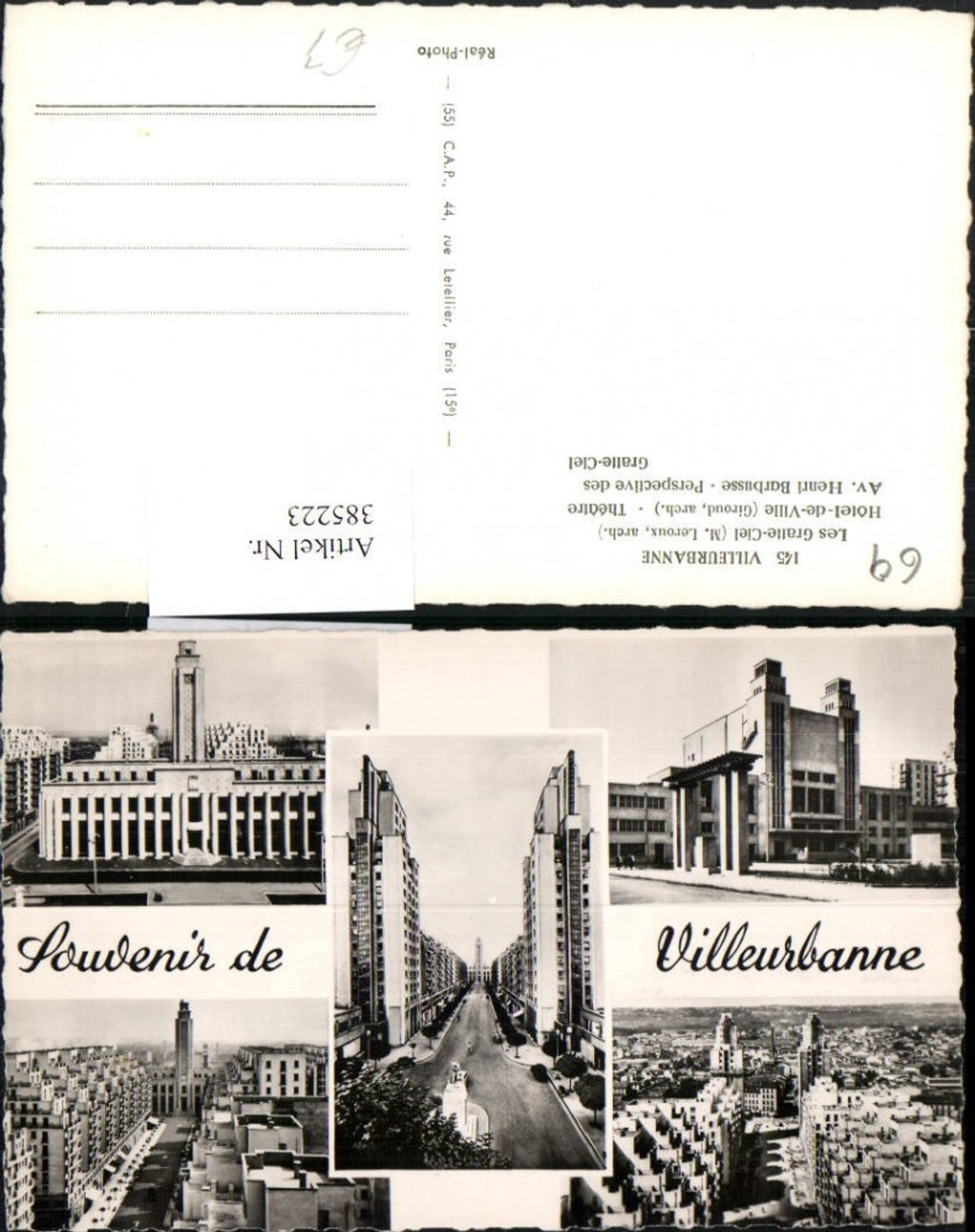 385223,Rhone-Alpes Rhone Villeurbanne Les Gratte-Ciel Hotel de Ville Theatre Mehrbildkarte