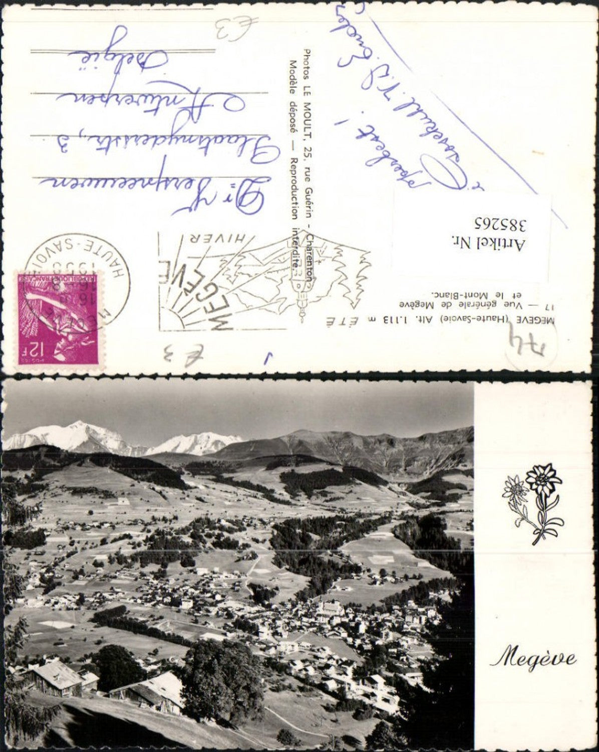 385265,Rhone-Alpes Haute-Savoie Megeve Vue generale de Megeve et le Mont-Blanc Totale