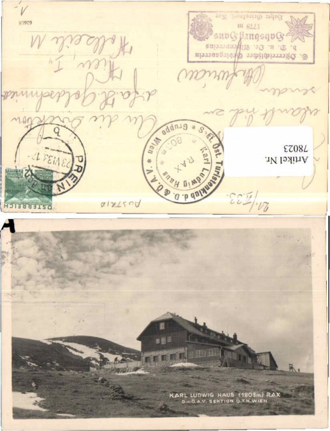 78023,Karl Ludwig Haus Rax Reichenau 1933 Prein