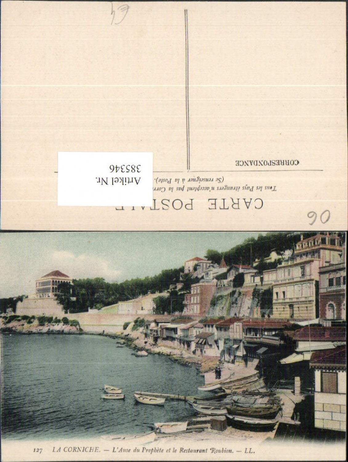 385346,Provence-Alpes-Cote-Azur Alpes-Maritimes Corniche Anse du Prophete et Restaurant Roubion