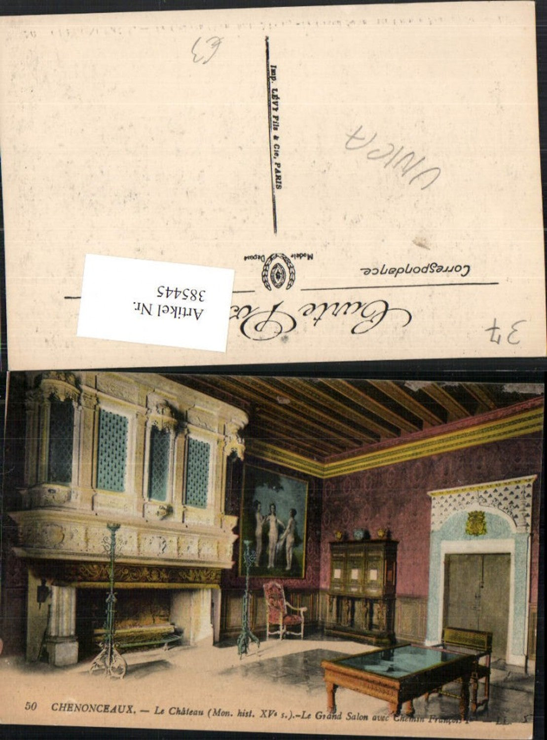 385445,Centre Indre-et-Loire Chenonceaux Le Chateau Schloss Grand Salon Chemin Kamin