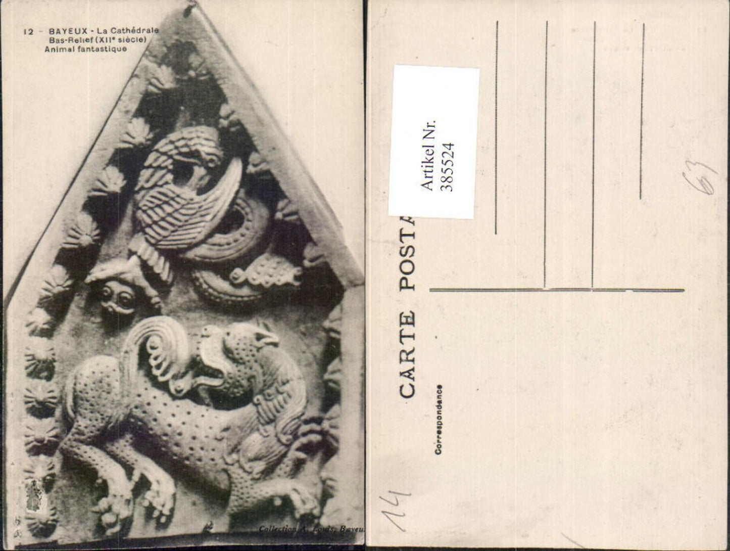 385524,Basse-Normandie Calvados Bayeux La Cathedrale Bas-Relief Animal fantastique Detail