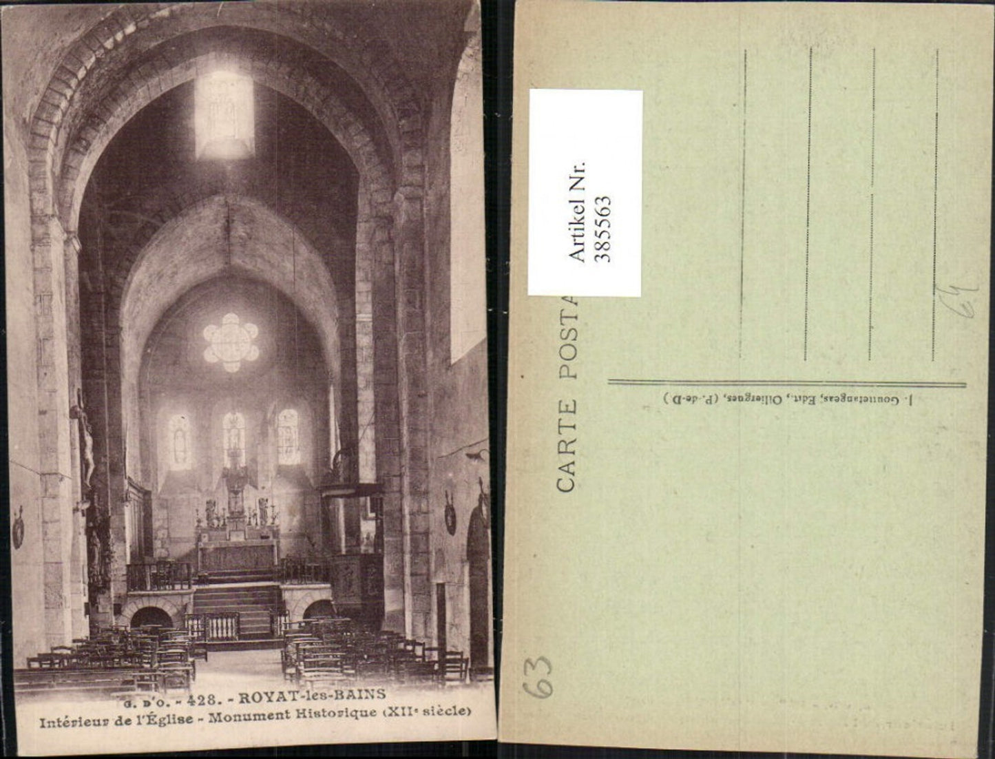 385563,Auvergne Puy-de-Dome Royat-les-Bains Eglise Interieur Kirche