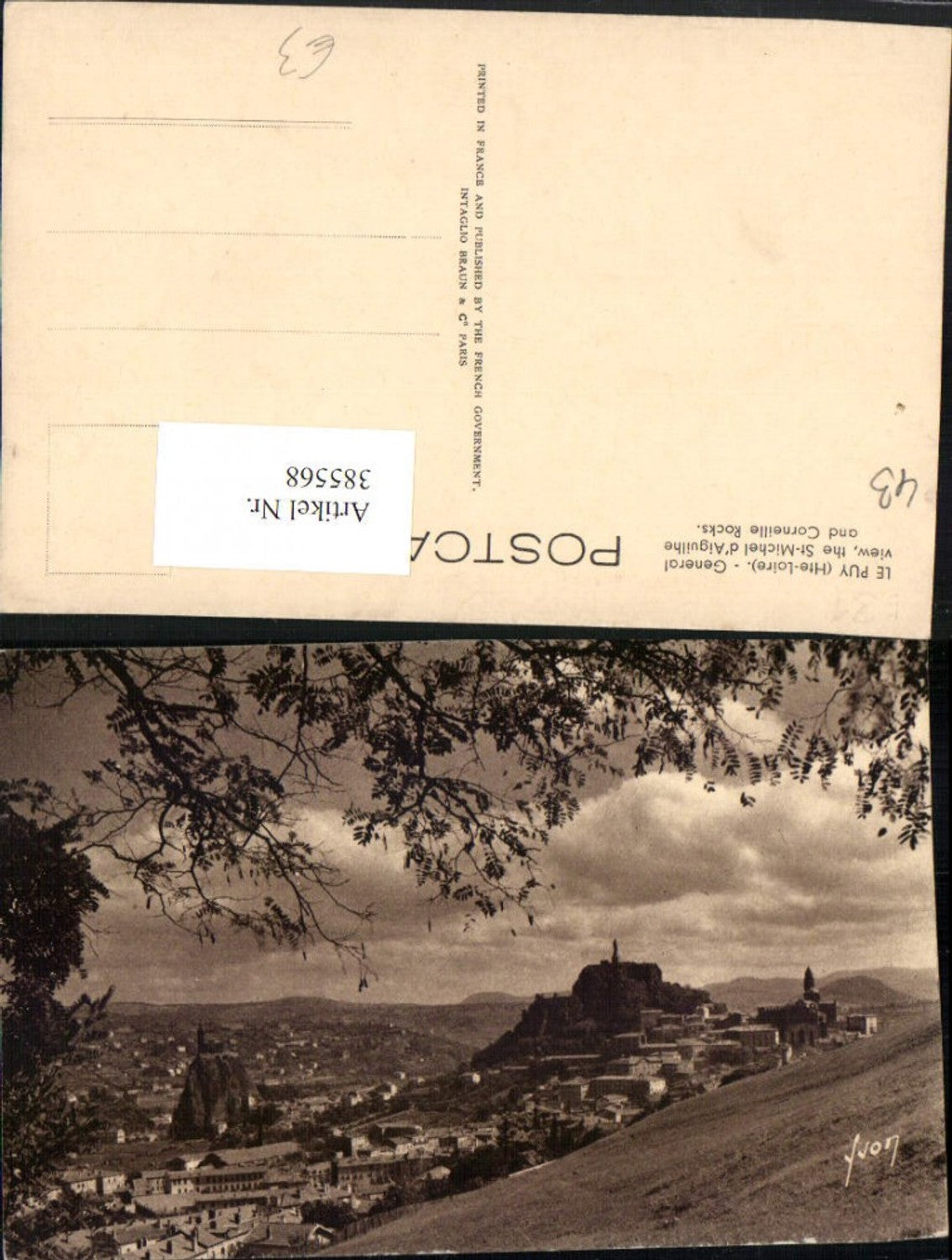 385568,Auvergne Haute-Loire Le Puy General view St-Michel d'Aiguilhe and Corneille Rocks Totale