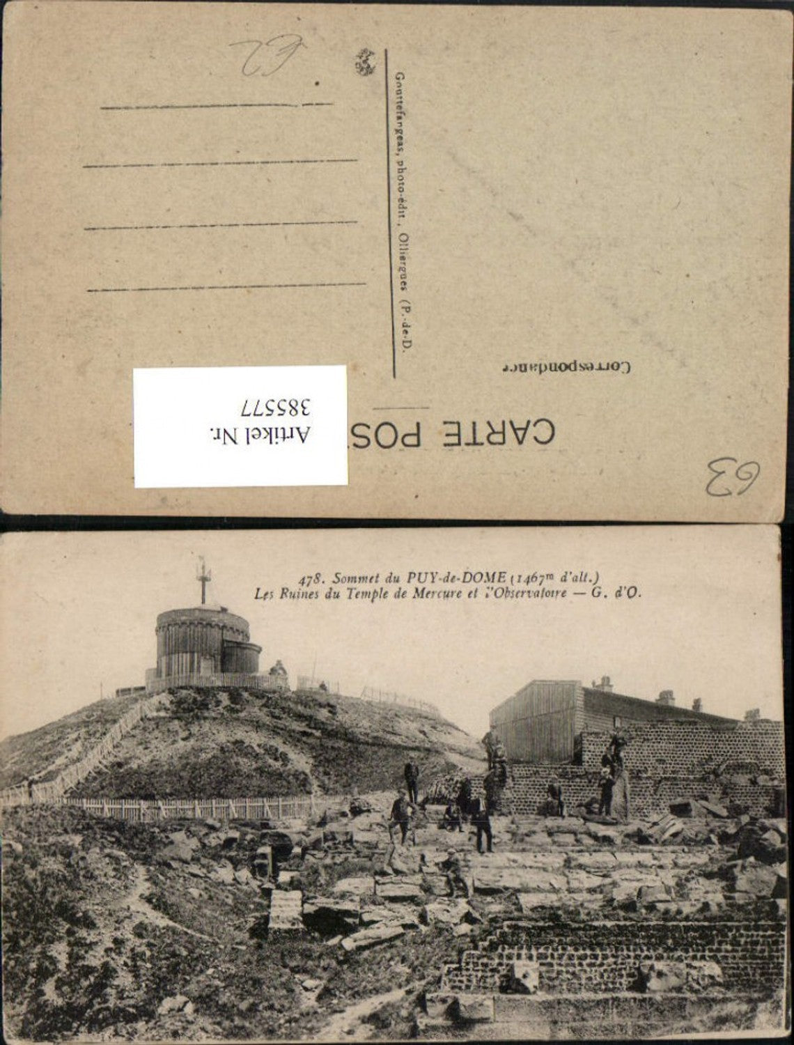 385577,Auvergne Puy-de-Dome Sommet Les Ruines du Temple de Mercure et Observatoire