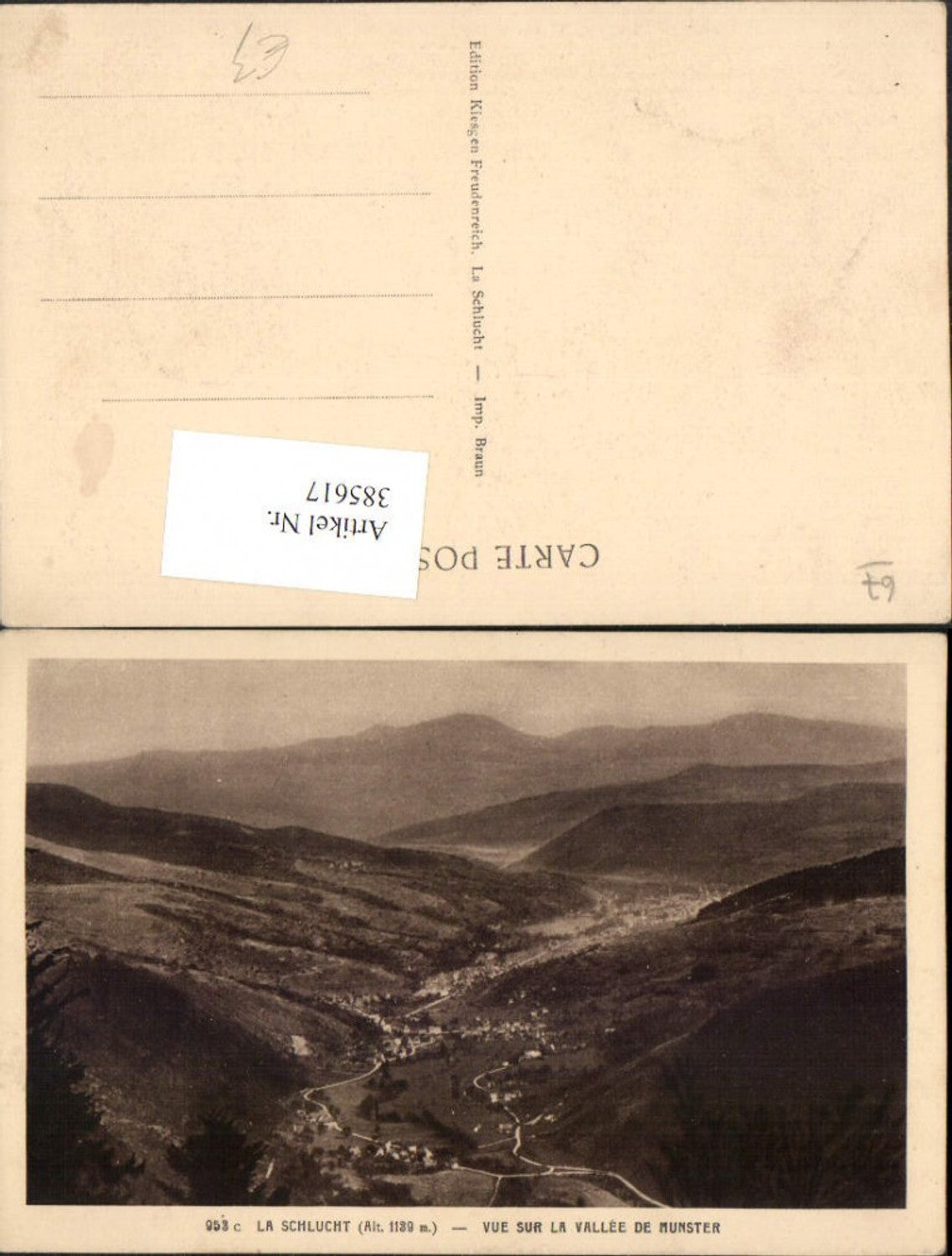 385617,Elsass Haut-Rhin La Schlucht Vue sur la Vallee de Munster