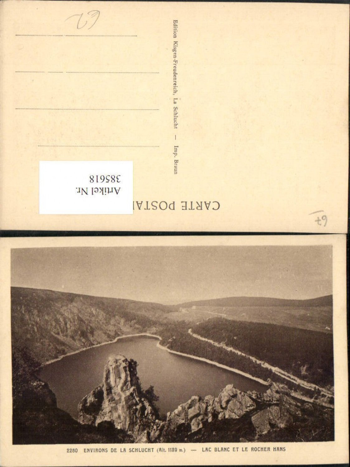 385618,Elsass Haut-Rhin La Schlucht Lac Blanc et le Rocher Hans See