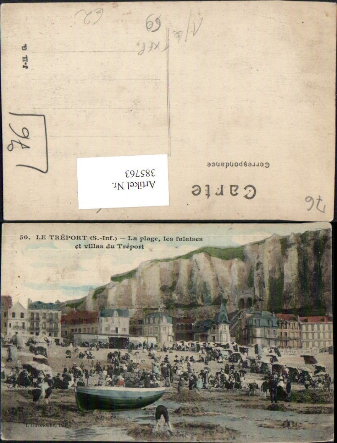 385763,Haute-Normandie Seine-Maritime Le Treport La plage les falaises et villas Strand Klippe