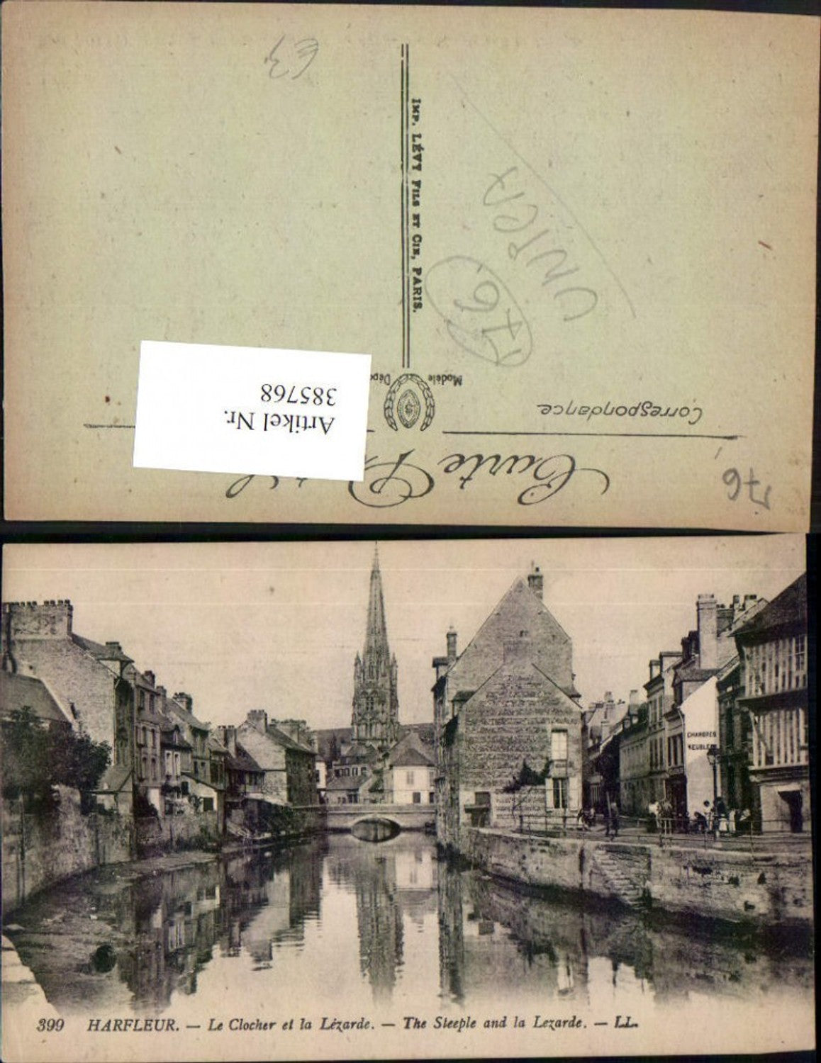 385768,Haute-Normandie Seine-Maritime Harfleur Le Clocher et la Lezarde Kanal Kirche